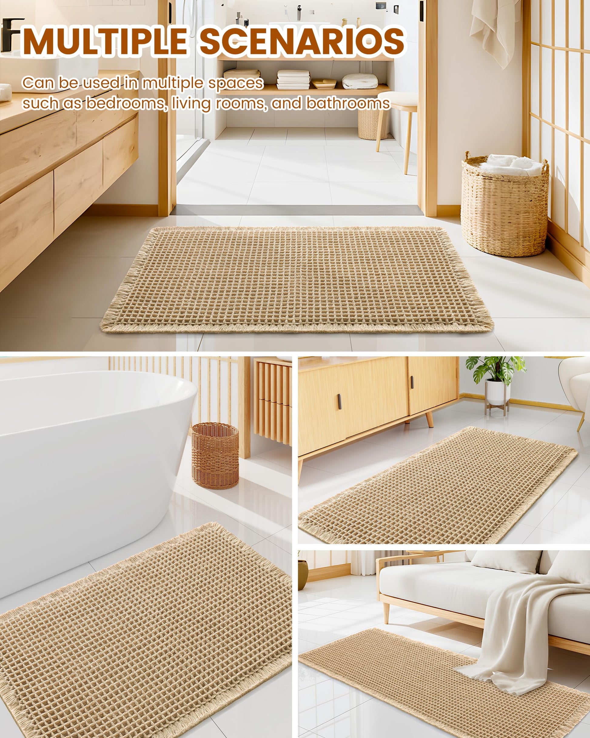 Smiry Waffle Bath Mat 30X20, Extra Soft Absorbent Bathroom Rugs, Brown