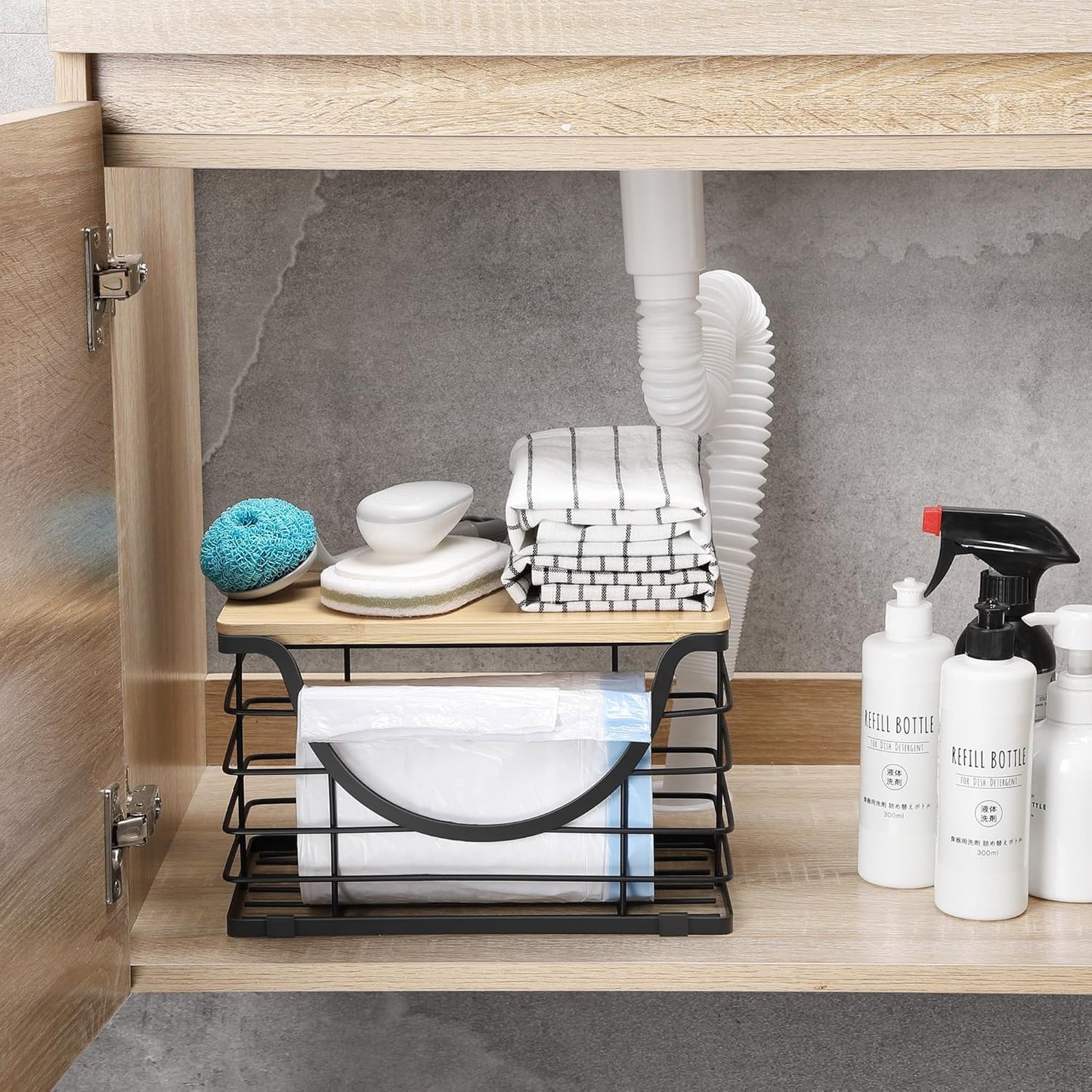 Extra Large Trash Bag Holder Under Sink Stackable Kitchen Storage with Lid, Garbage Bag Dispenser Roll Holder, Wall Mounted Trash Bag Container, Laundry Room Organization Storage