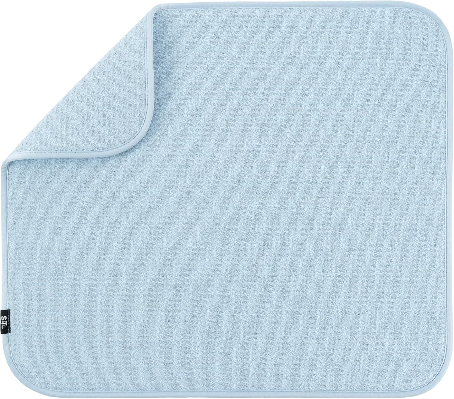 S&T INC. Dish Drying Mat, 16” x 18”, Absorbent Microfiber Kitchen Counter Mat, Dish Drying Pad for Dishes, Utensils, Pots and Pans, Large, Sky Blue