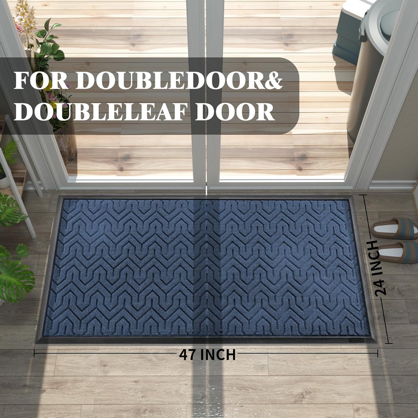 Yimobra Large Door Mat Outside Entrance 47x24, Waterproof Heavy Duty Outdoor Mats for Front Door, Non Slip Rubber Entry Mat for Garage Patio, Easy Clean, Blue