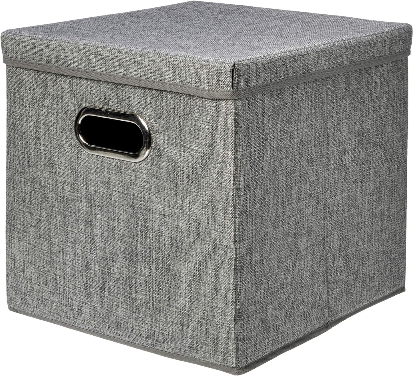 Amazon Basics Foldable Burlap Cloth Cube Storage Bin with Lid, Stackable and Sturdy, Gray, Set of 2