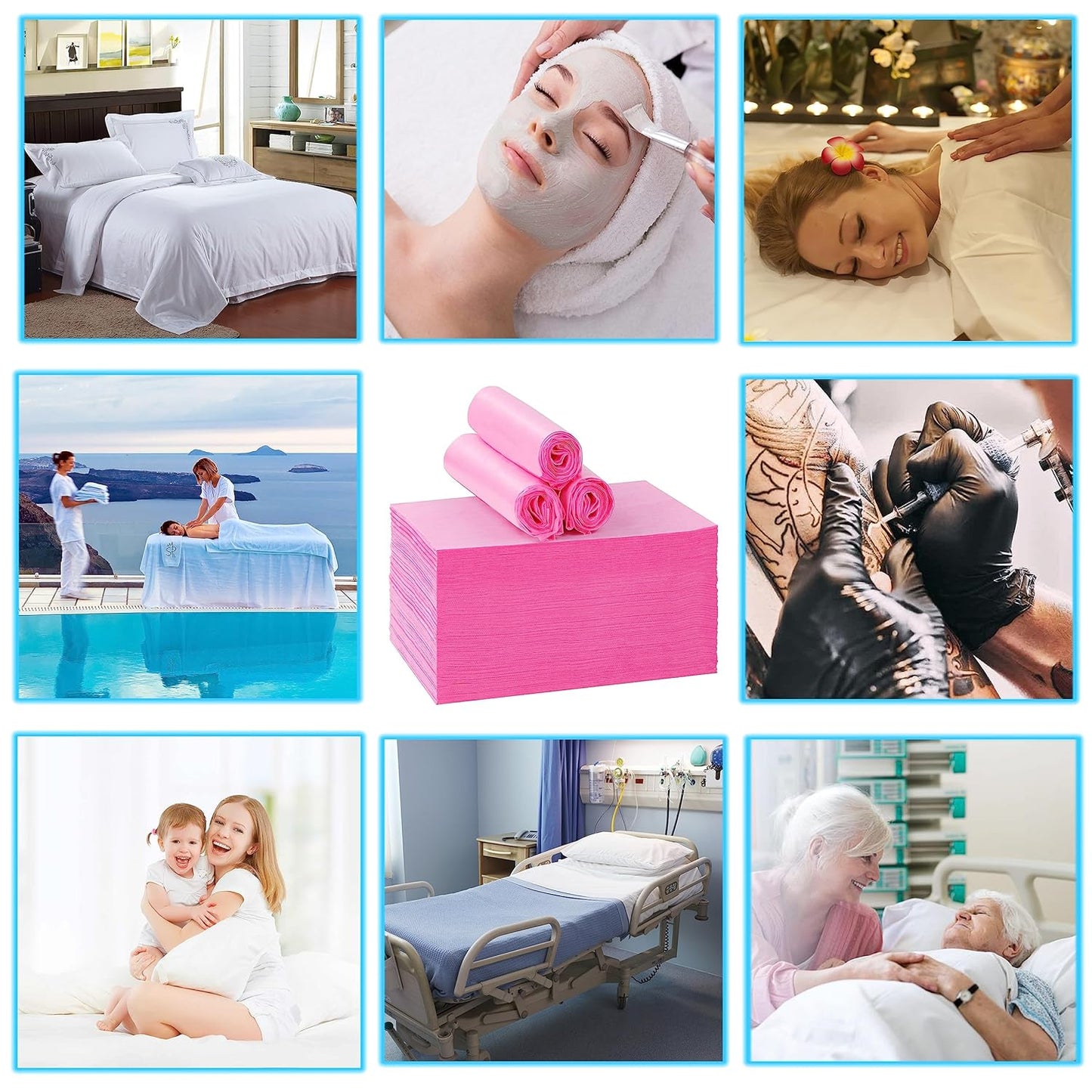 Disposable Bed Sheets for Massage Table 100 Pcs 31" x 71" Waterproof Massage Table Sheets Soft Non Woven Fabric SPA Massage Table Bed Cover Breathable for Beauty Tattoos Waxing Travel (Pink)