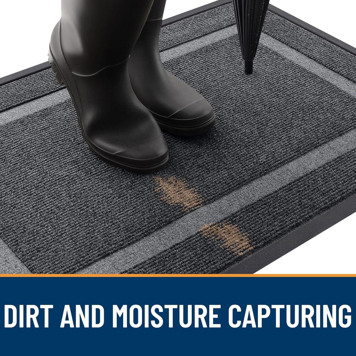 OLANLY Front Door Mat Indoor Outdoor Entrance, Waterproof All-Season, All-Weather Doormat, Sturdy Natural Rubber, Fade Resistant, Low Profile, Easy Clean Patio Porch Entryway Mat, 59x23, Grey