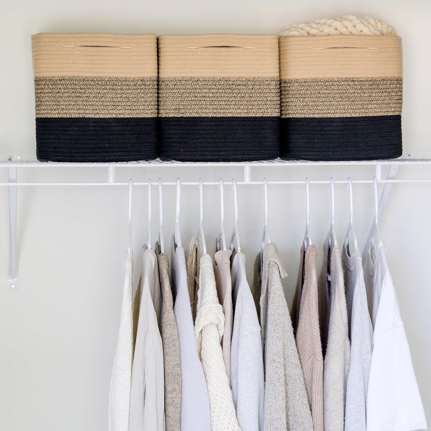 NaturalCozy Storage Cubes 11 Inch Cotton Rope Woven Baskets for Organizing, 3-Pack | Cube Storage Bin | Square Storage Baskets for Shelves Organizer, Classroom, Kids Toy Bins, Closet, Baby Nursery