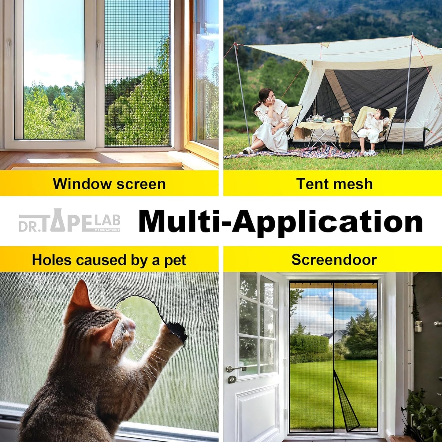 Black Window Screen Repair Tape, 4 in X 15 FT, Screen Repair Kit for Windows or Doors, Strong Adhesive Patch Kit Fiberglass Mesh Tape