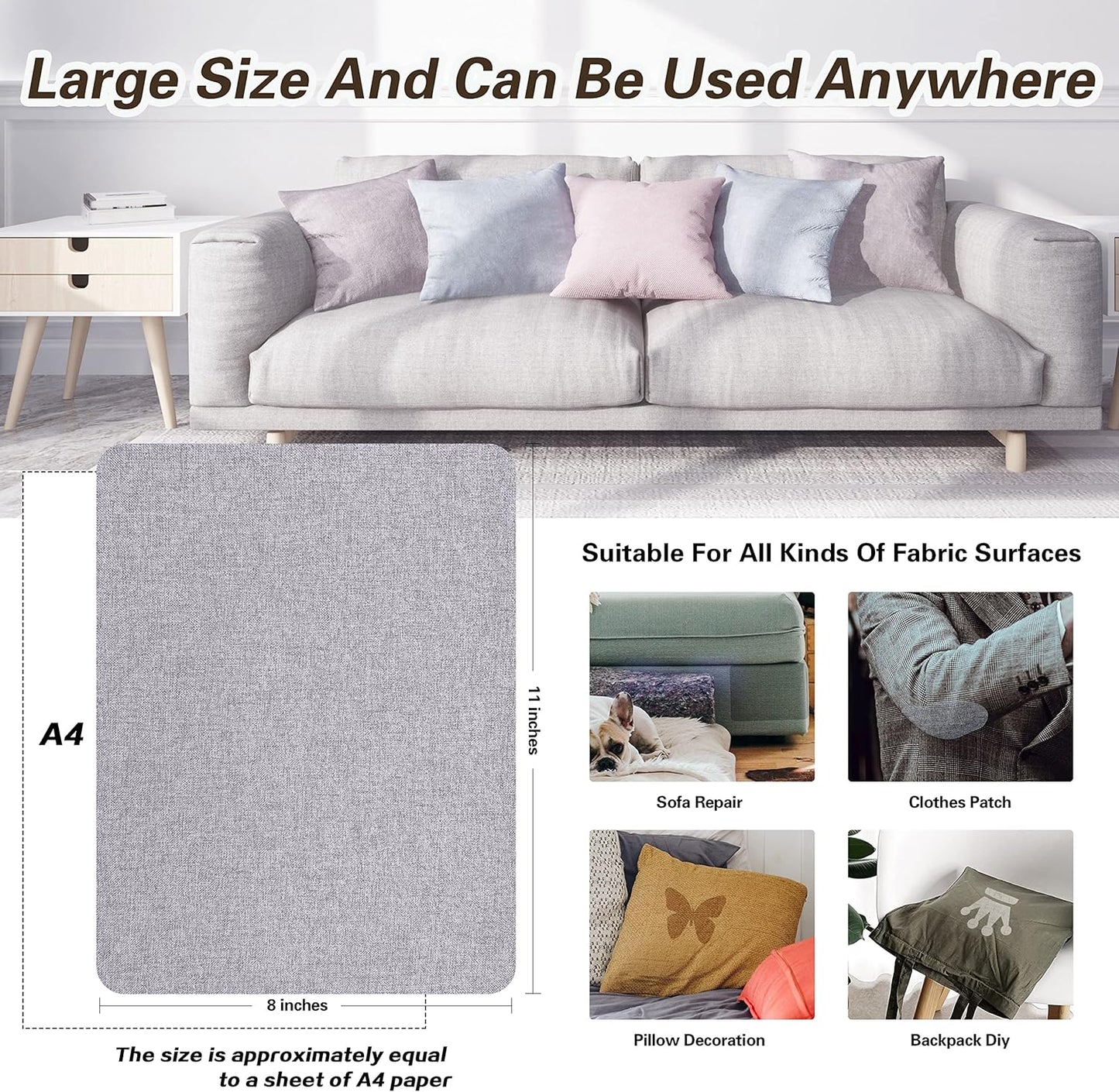 Fine Linen Repair Patches, Self-Adhesive Linen Fabric Patches, 8X11 inch 2 PCS, Multi Color, Can be Used for Linen Sofa Repair and Linen Clothes Repair(Light Grey 3.0,8" x 11"-2PCS)