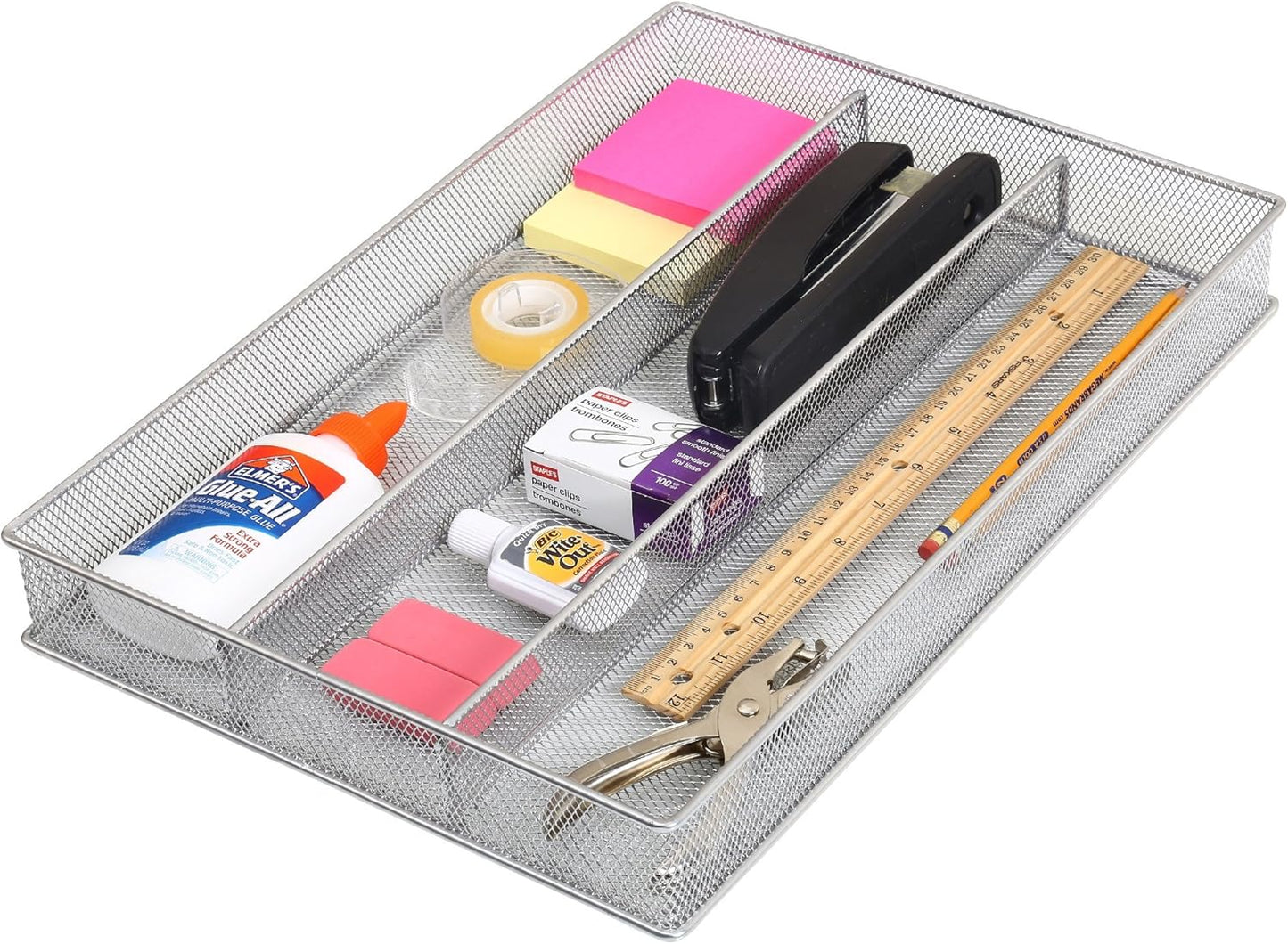 YBM Home Metal Silverware Organizer for In-Drawer Cutlery Storage, 3 Compartment Mesh Cutlery Flatware Tray Sorts Kitchen Utensils, Great for Office Supplies 1150s