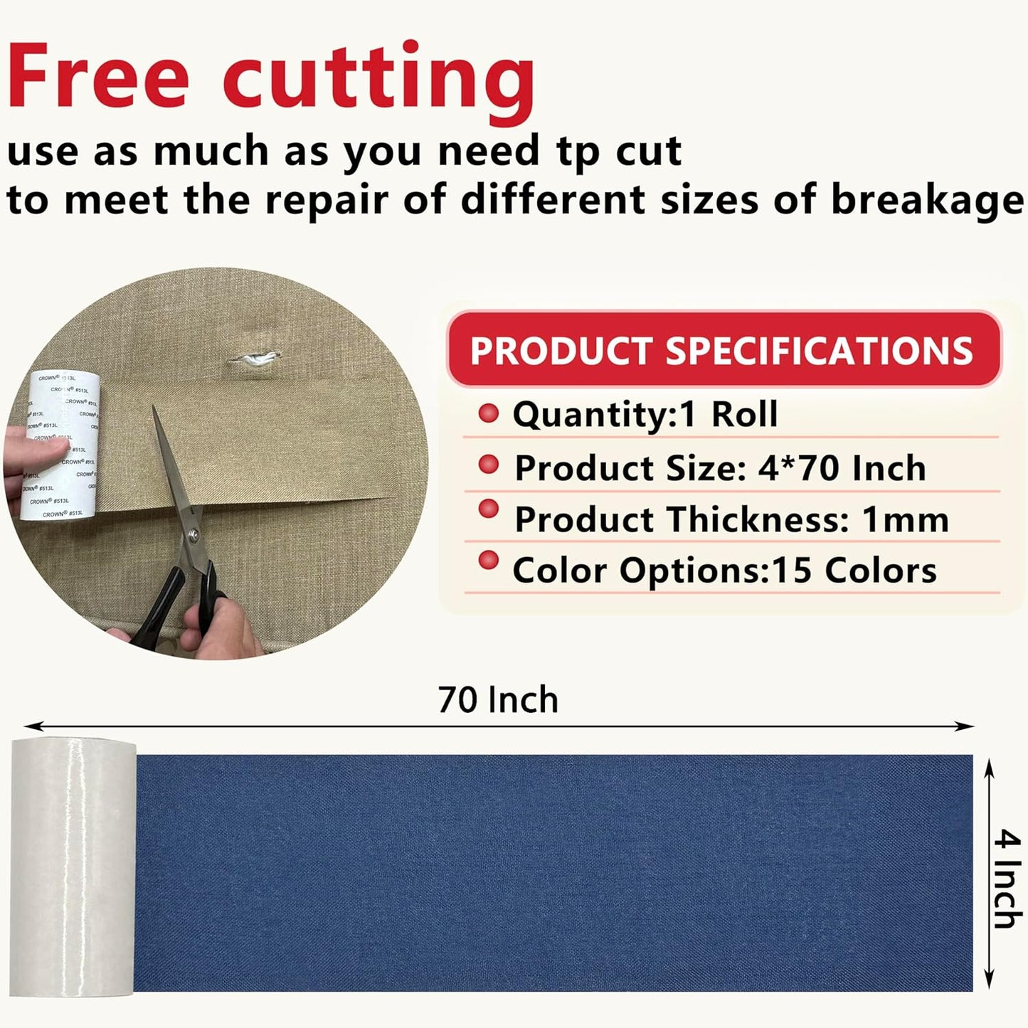 Linen Repair Tape 4x70 Inch Self-Adhesive Couch Patch Repair Fabric Patch for Furniture,Sofas,Cushion,Chairs,Bags,Linen Goods(Dark Blue)