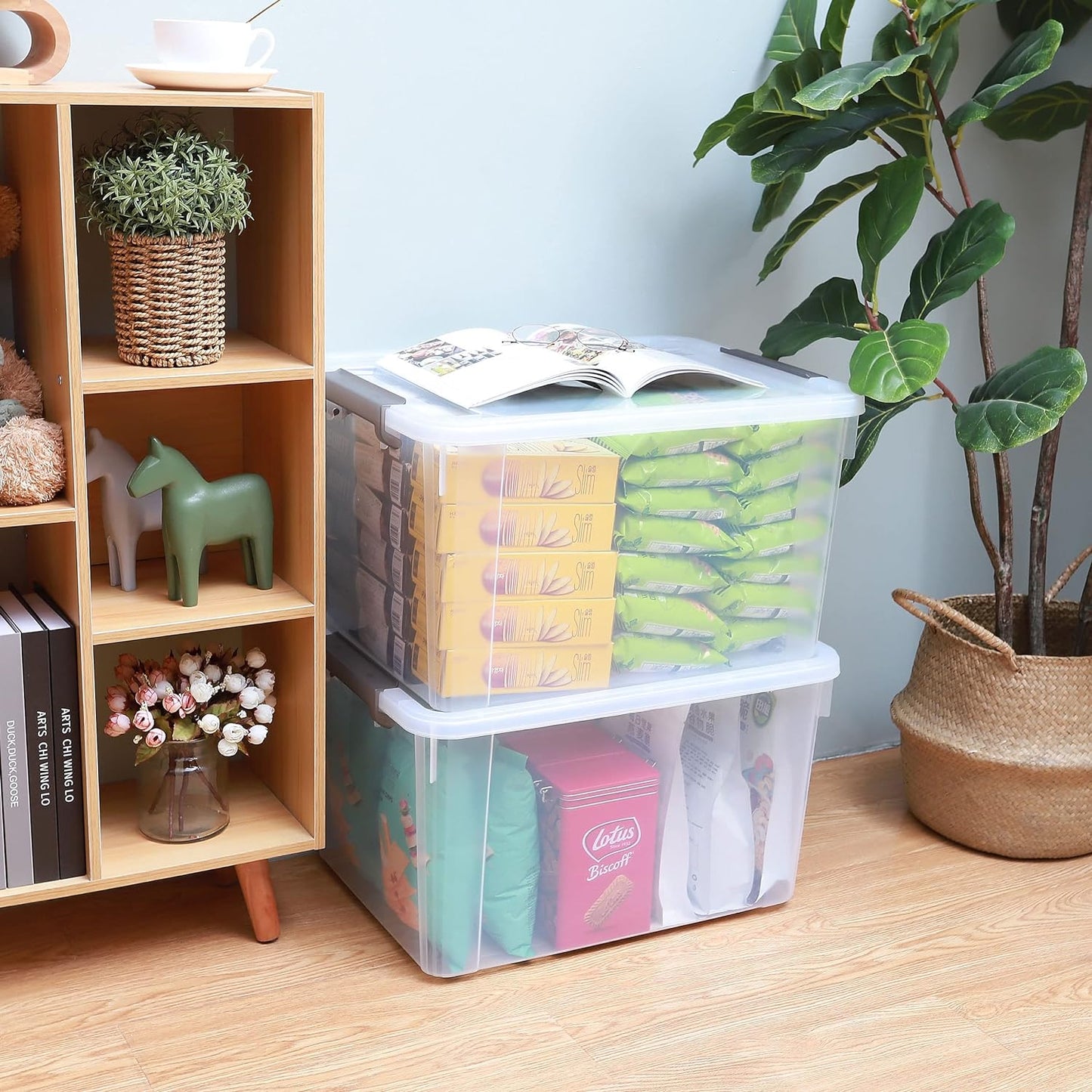 Citylife 6 Packs 58.1 QT Plastic Storage Bins with Lids Large Stackable Storage Containers for Organizing Clear Storage Box for Garage, Closet, Kitchen