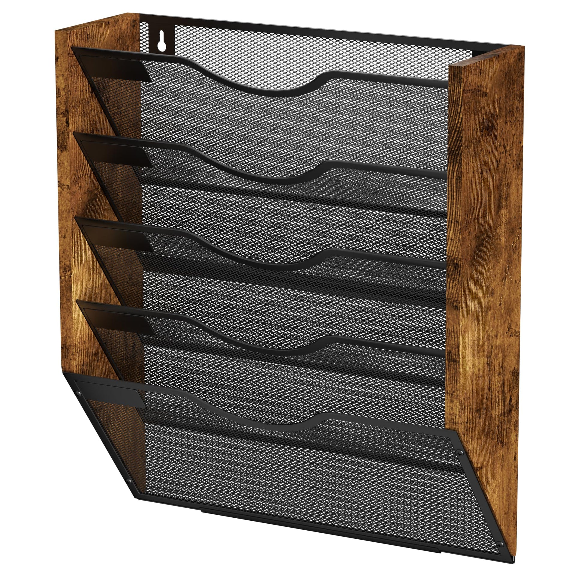 Ironwood Hanging Wall File Organizer, 5 Pocket Mesh Mail Organizer Wall Mounted with Nametag Label