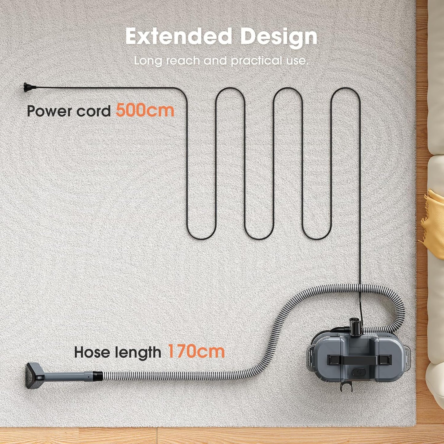 Upholstery Cleaner Machine - 13.5Kpa Suction Couch Cleaner Machine, Handheld Portable Carpet Cleaner with Self-Cleaning and 450W Motor for Pet Stain, Couch, Stair, Car and Area Rug (Grey)