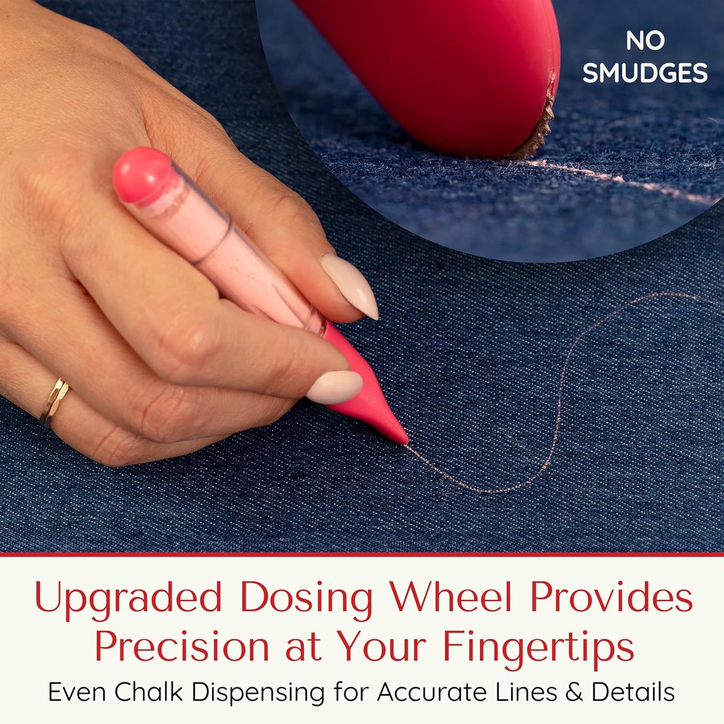 Fabric Markers for Sewing ??Ergonomic Tailors Chalk Pen with Improved Dosing Wheel for Sharp Lines - Washable Sewing Chalk Marking Pens that are Compatible with Most Fabrics - Pink 1 Pack