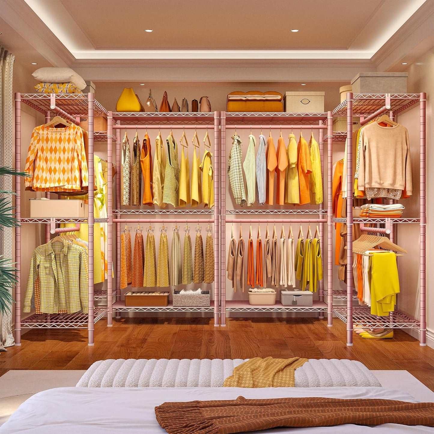 Raybee Clothes Rack,Clothing Racks for Hanging Clothes Heavy Duty,Adjustable Garment Rack with Shelves,Rolling Clothes Rack Max Load 905LBS,75" W x 77" H x 17.8" D Pink