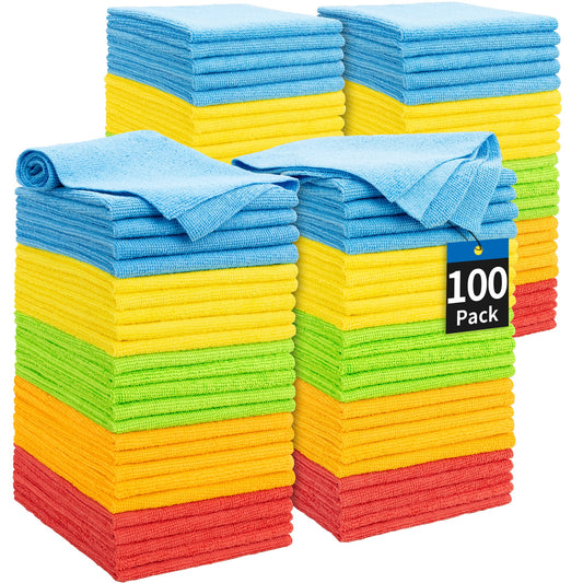 HOMERHYME Microfiber Cleaning Cloth, 100 Pack Cleaning Rags Microfiber Towel Bulk Absorbent