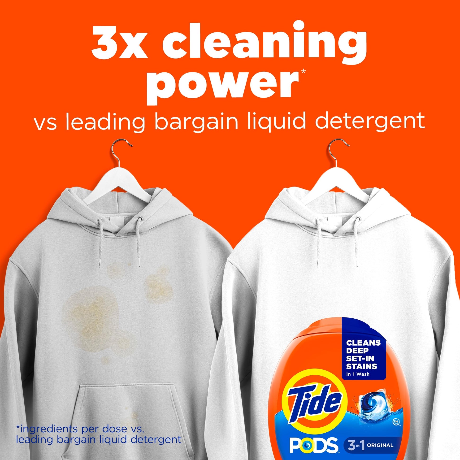 Tide PODS laundry detergent pacs, 3-in-1 Stain Remover, Odor Fighter, Color Protector, 42 Count, HE