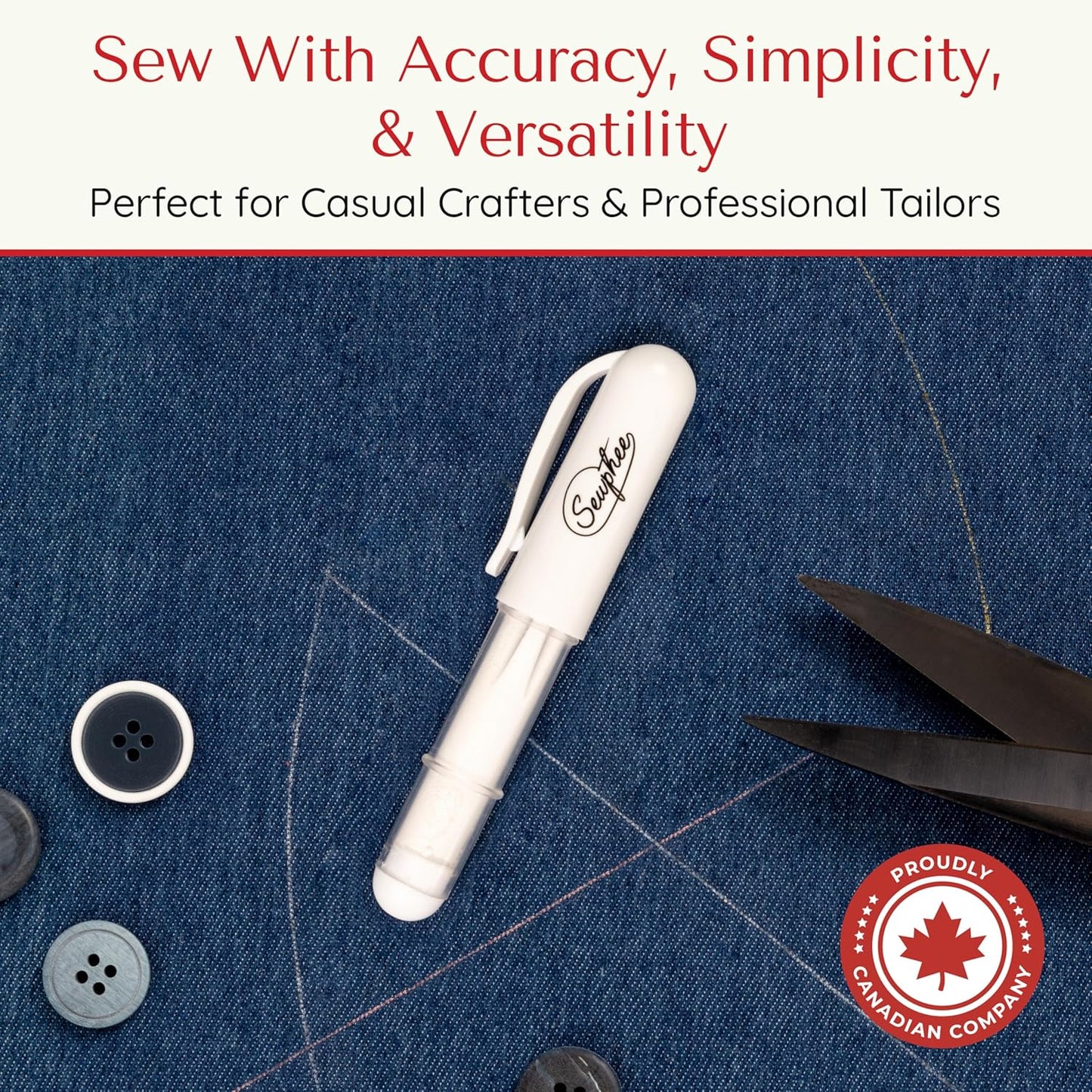 Fabric Markers for Sewing ??Ergonomic Tailors Chalk Pen with Improved Dosing Wheel for Sharp Lines - Washable Sewing Chalk Marking Pens that are Compatible with Most Fabrics - White 1 Pack