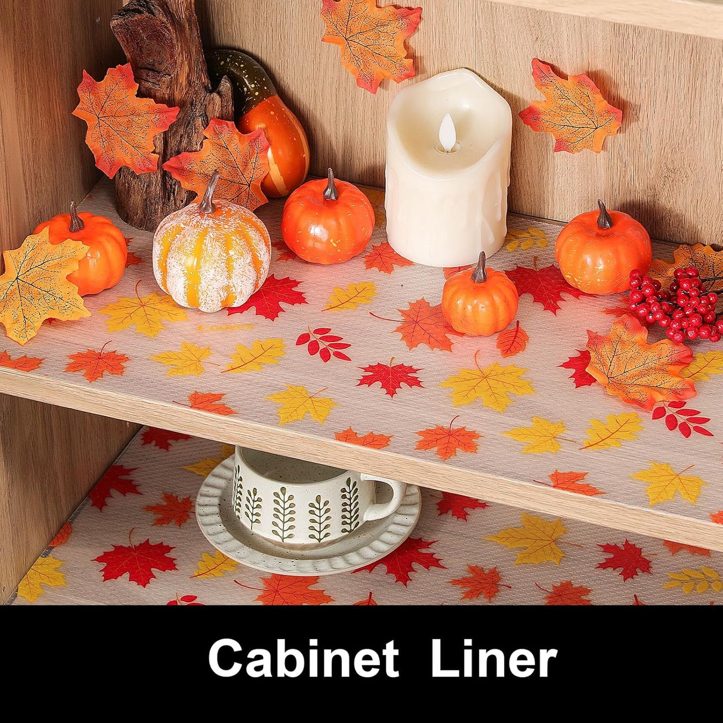 Cooyes Shelf Paper for Kitchen Cabinets Non Adhesive, Waterproof & Oil-Proof Kitchen Drawer Liner for Refrigerator Drawer Fridge Cupboard, (17.7 Inch W x 360 Inch L, Pumpkin Orange)