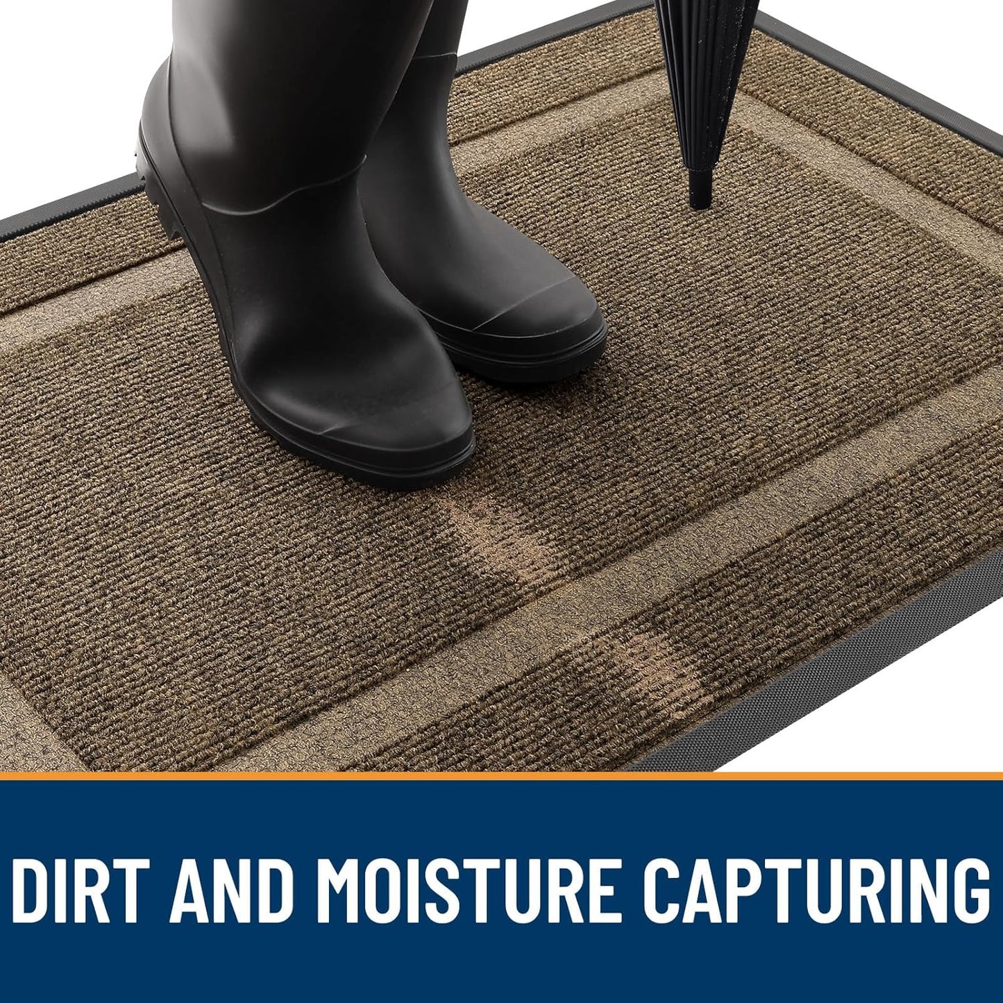 OLANLY Front Door Mat Indoor Outdoor Entrance, Waterproof All-Season, All-Weather Doormat, Sturdy Natural Rubber, Fade Resistant, Low Profile, Easy Clean Patio Porch Entryway Mat, 59x23, Brown