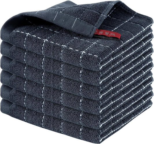 Homaxy 100% Cotton Terry Kitchen Dish Cloths, Ultra Soft and Absorbent Dish Towels for Kitchen, Suitable for Drying and Washing Dishes, 6 Pack, 12 x 12 Inches, Dark Grey