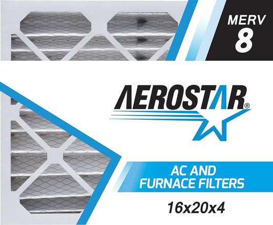 Aerostar 16x20x4 MERV 8 - 6 Count - Pleated HVAC, Furnace & Air Conditioner Filters - Removes Dust
