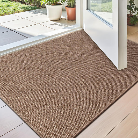 LUMI Indoor Door Mat 17"x30", Ultra Thin Low Profile Non-Slip Doormat for Home Entrance, Absorbent & Stain-Resistant Welcome Mats, Washable Entryway Mat for Front Door, Patio, Porch, Camel