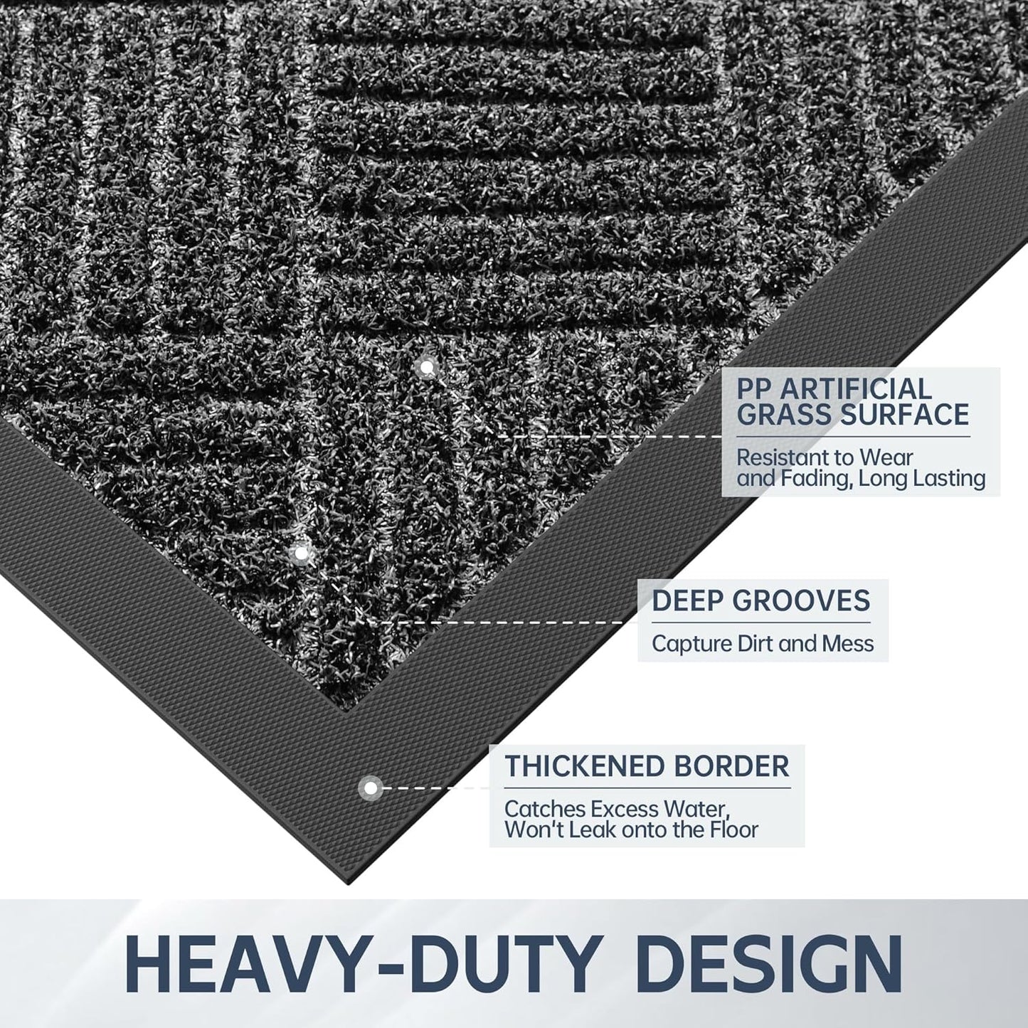 Front Door Mat, 4' x 3' Heavy Duty Indoor Outdoor Doormat, Non-Slip Backing Welcome Mats for Entryway, Low Profile, Commercial Door Mats
