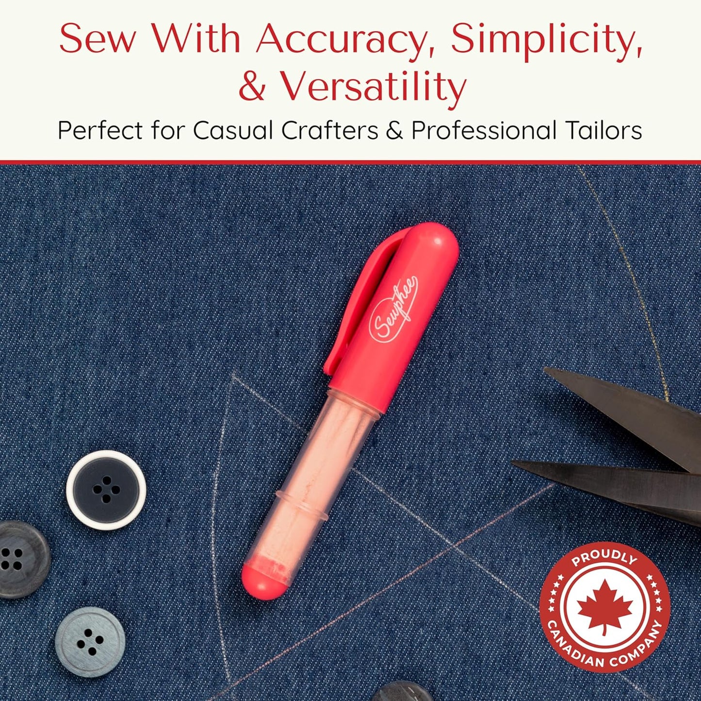 Fabric Markers for Sewing ??Ergonomic Tailors Chalk Pen with Improved Dosing Wheel for Sharp Lines - Washable Sewing Chalk Marking Pens that are Compatible with Most Fabrics - White and Pink 2 Pack