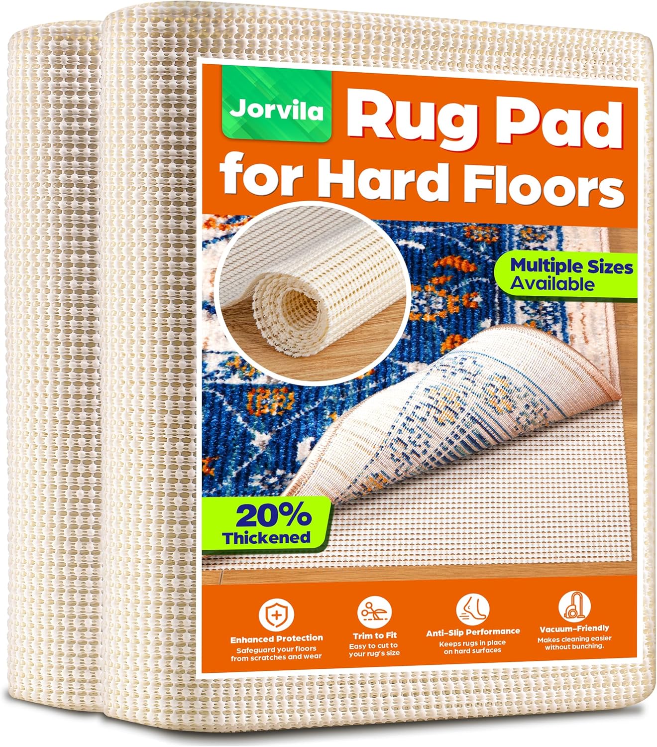 Non-Slip Rug Pad Gripper 2.5x14 Feet, Anti Skid Mat for Under Area Rugs, Keeps Rugs in Position and Safe, Thick Cushioned Carpet Pad for Hardwood Floors Protection