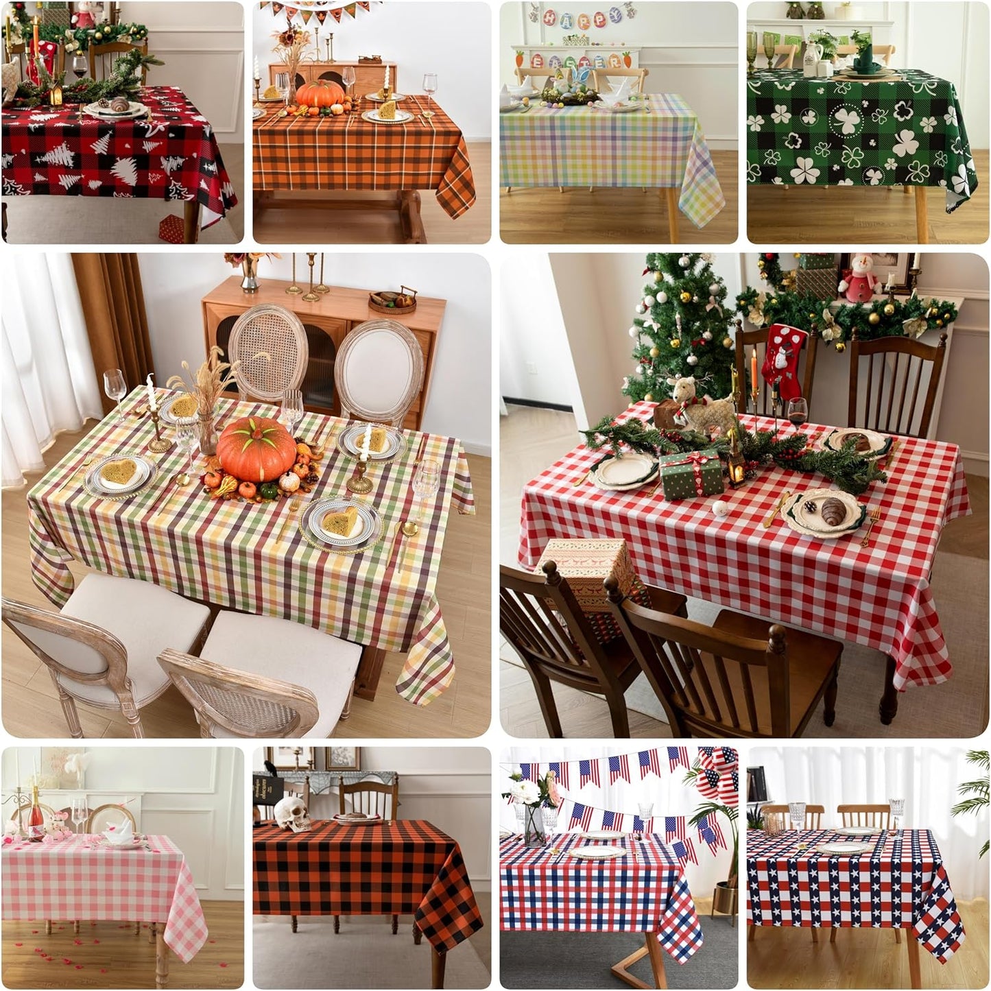 Waterproof Plaid Tablecloth Fabric - Oblong 52x70 Inch Classic Buffalo Tartan Table Cloth for Indoor/Outdoor Use - Washable Tabletop Cover for Dinner, BBQs, and Parties