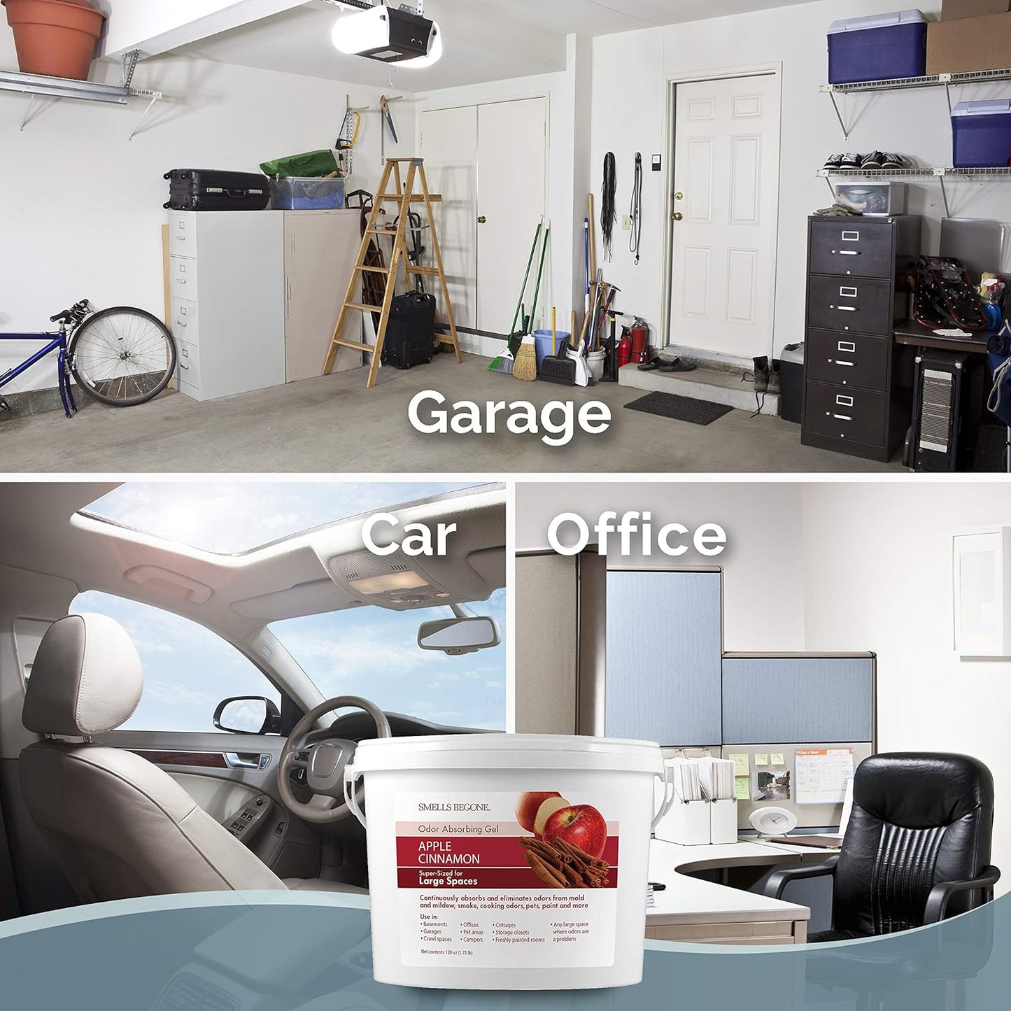 SMELLS BEGONE 1-Gallon Odor Absorber Gel - Air Freshener & Odor Eliminator for Homes, Garages & Commercial Buildings - Industrial Size - Apple Cinnamon Scent