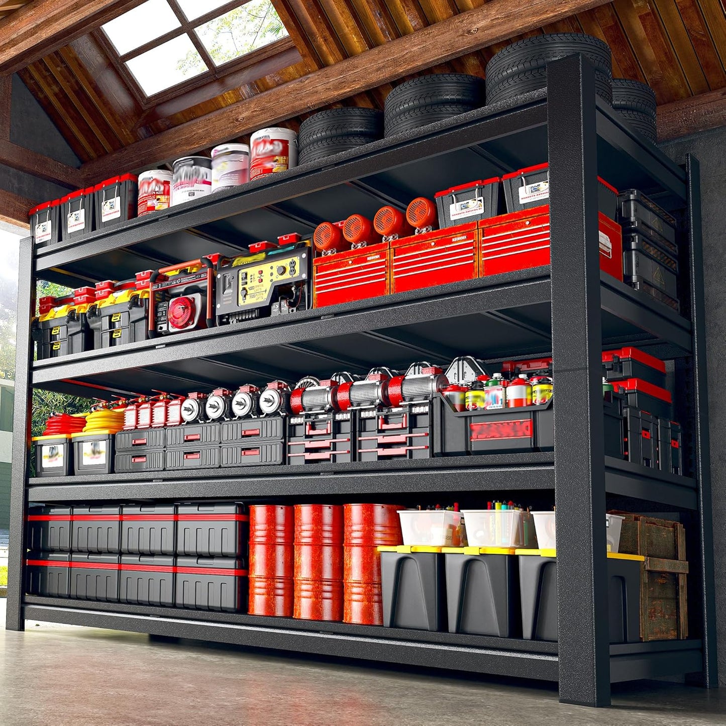 2500LBS Storage Shelves, 60.1" W Garage Shelving Heavy Duty, Adjustable Metal Shelving Unit, Storage Rack for Garage, Basement, Warehouse with Tool-Free Installation, 60.1" W x 24" D x 60.1" H