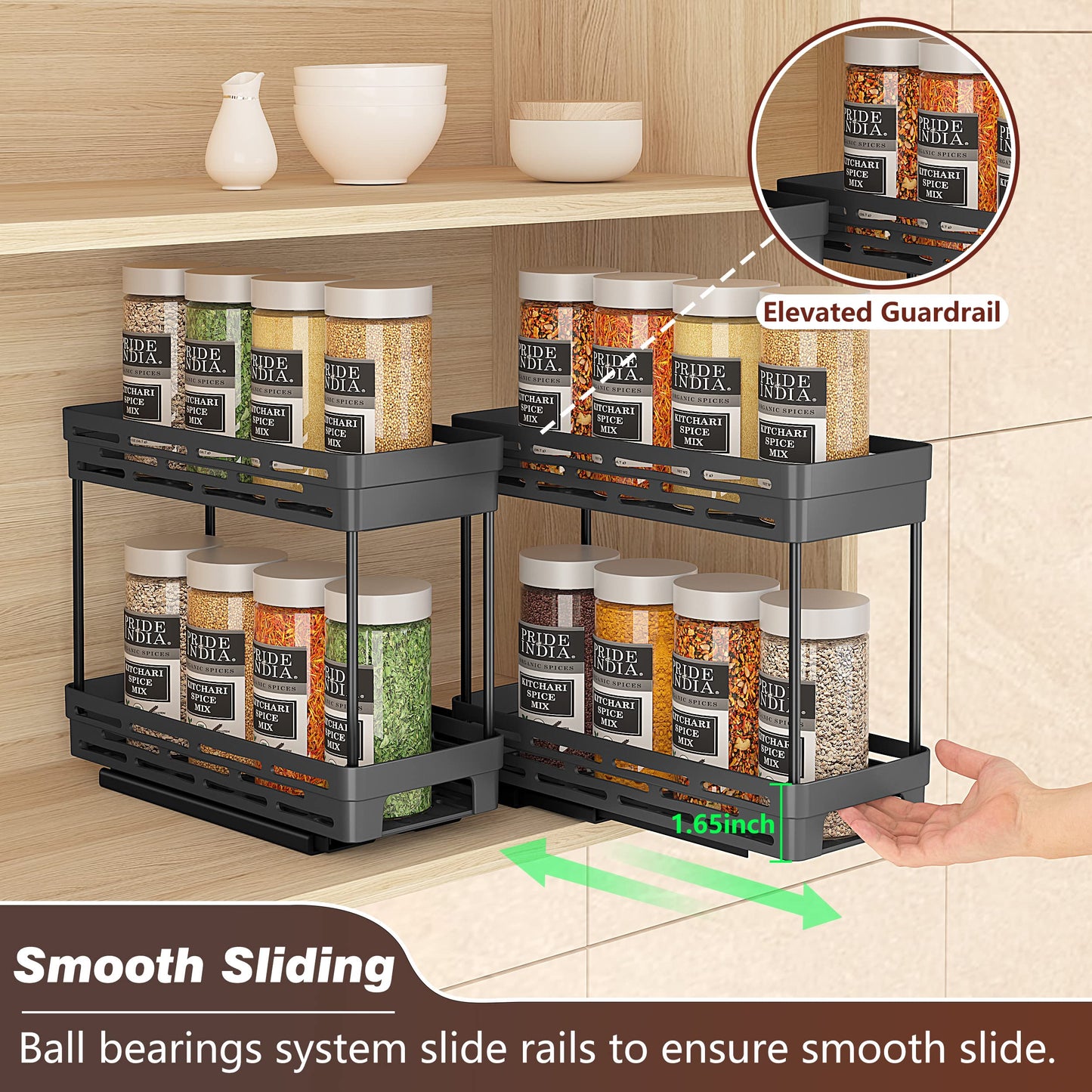 Pull Out Spice Rack Organizer for Cabinet, 3 Packs Slide Out Spice Racks Organizer, Spice Cabinet
