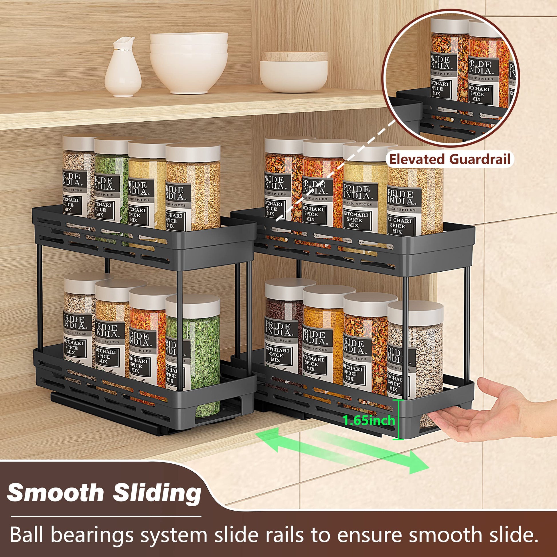 Pull Out Spice Rack Organizer for Cabinet, 3 Packs Slide Out Spice Racks Organizer, Spice Cabinet