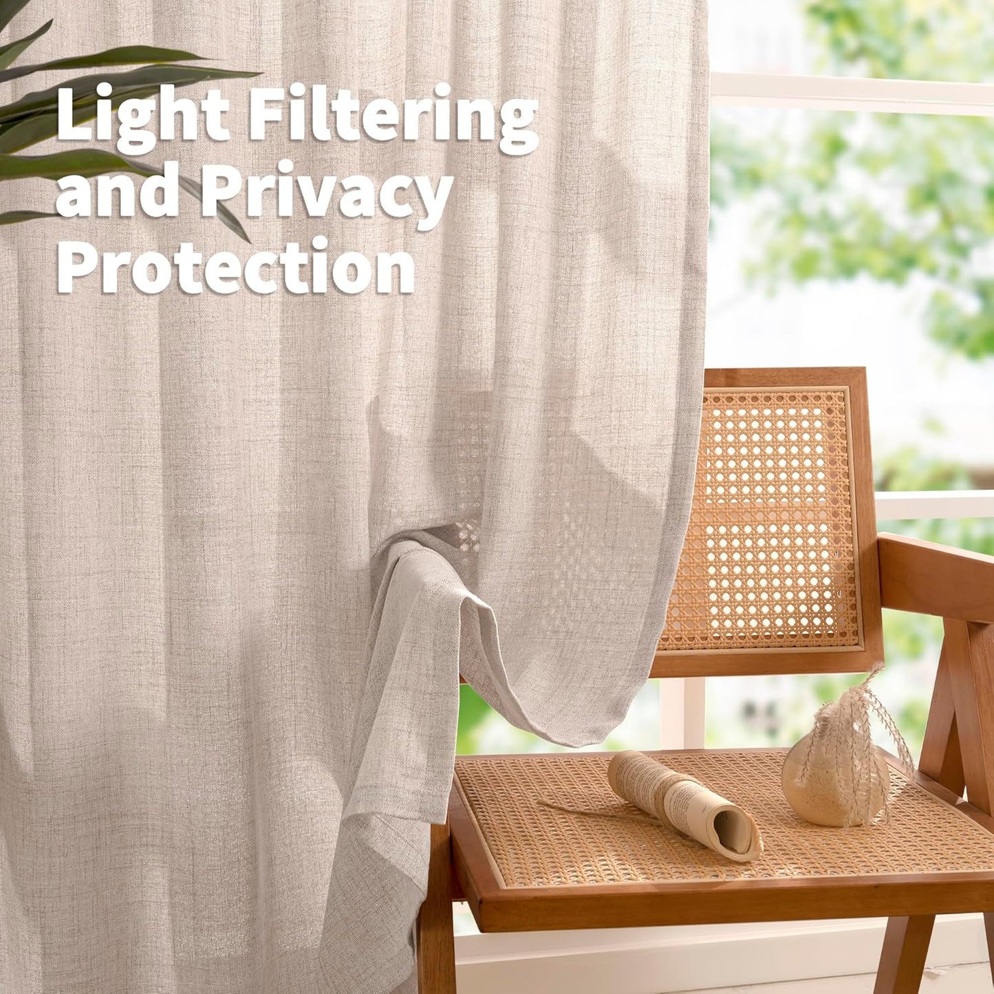 YoungsTex Linen Semi Sheer Curtains 90 Inch Length 2 Panels for Living Room, Light Filtering Textured Drapes Natural Rustic Window Treatments with Pinch Pleated for Living Room Bedroom, 40 X 90 Inch