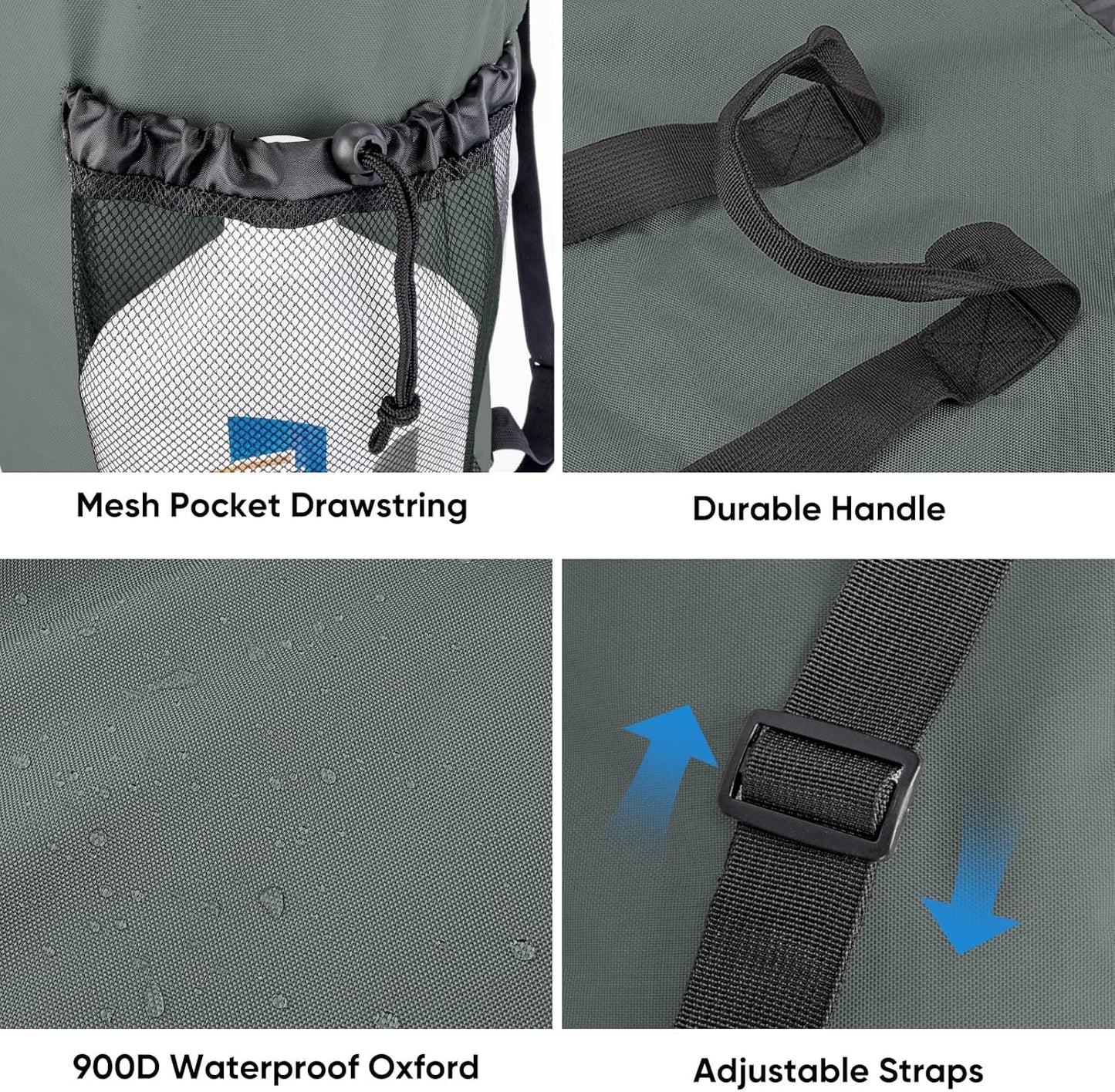 BALEINE 120L Laundry Bag Backpack, 900D Oxford Fabric Large Travel Laundry Bags with Shoulder Straps and 2 Mesh Pockets for College Dorm, Apartment, Laundromat (Dark Grey, 120L)