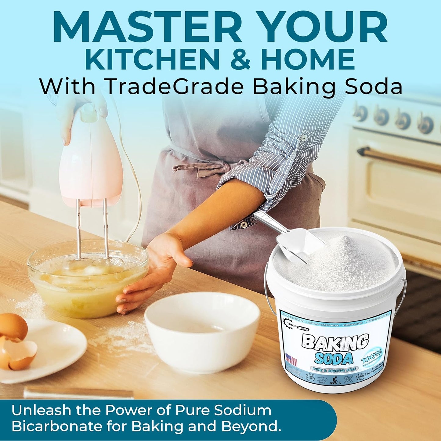 TradeGrade Pure Baking Soda Powder – 30 lb Bucket, Sodium Bicarbonate Powder | Premium Food-Grade for Baking, Bread, Cookies & More | Baking Soda for Cleaning, Natural Cleaner & Deodorizer