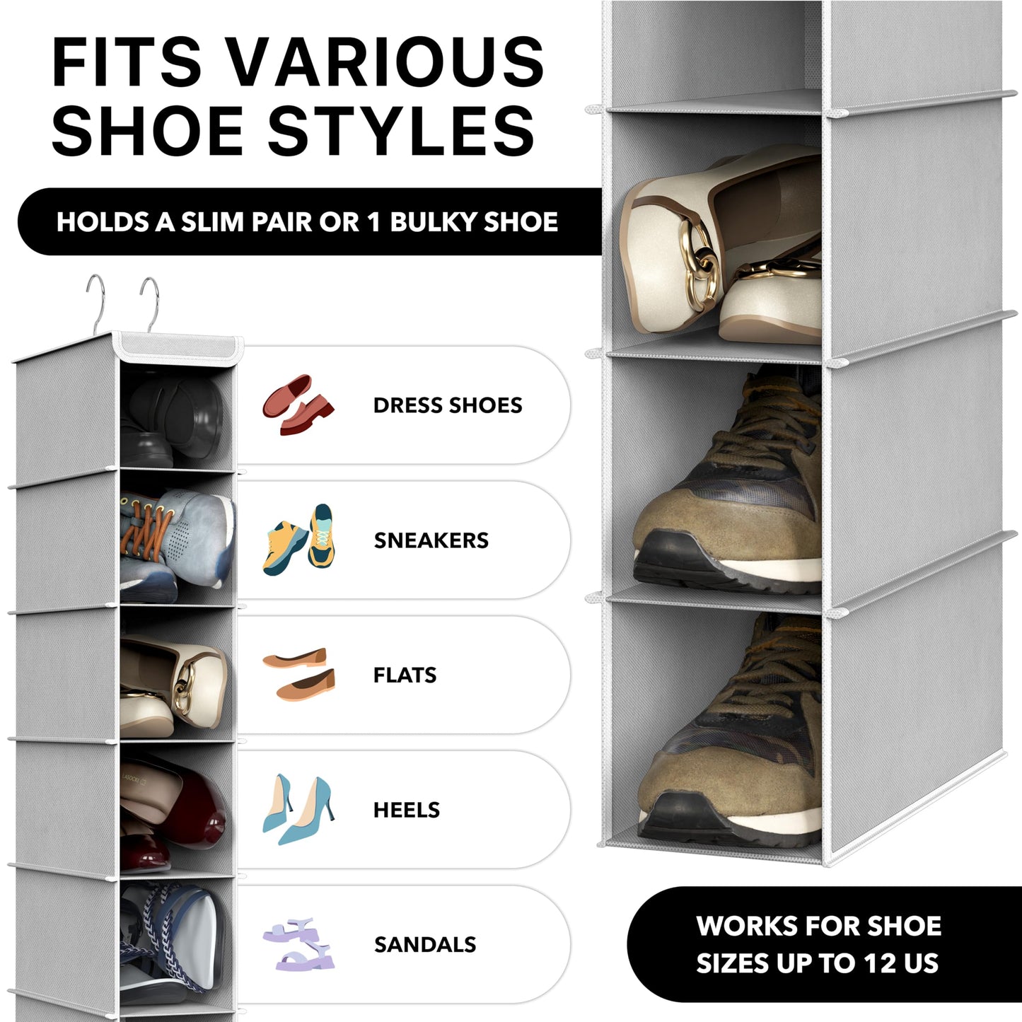 Simple Houseware 10 Shelves Closet Hanging Shoe Organizer, Gray