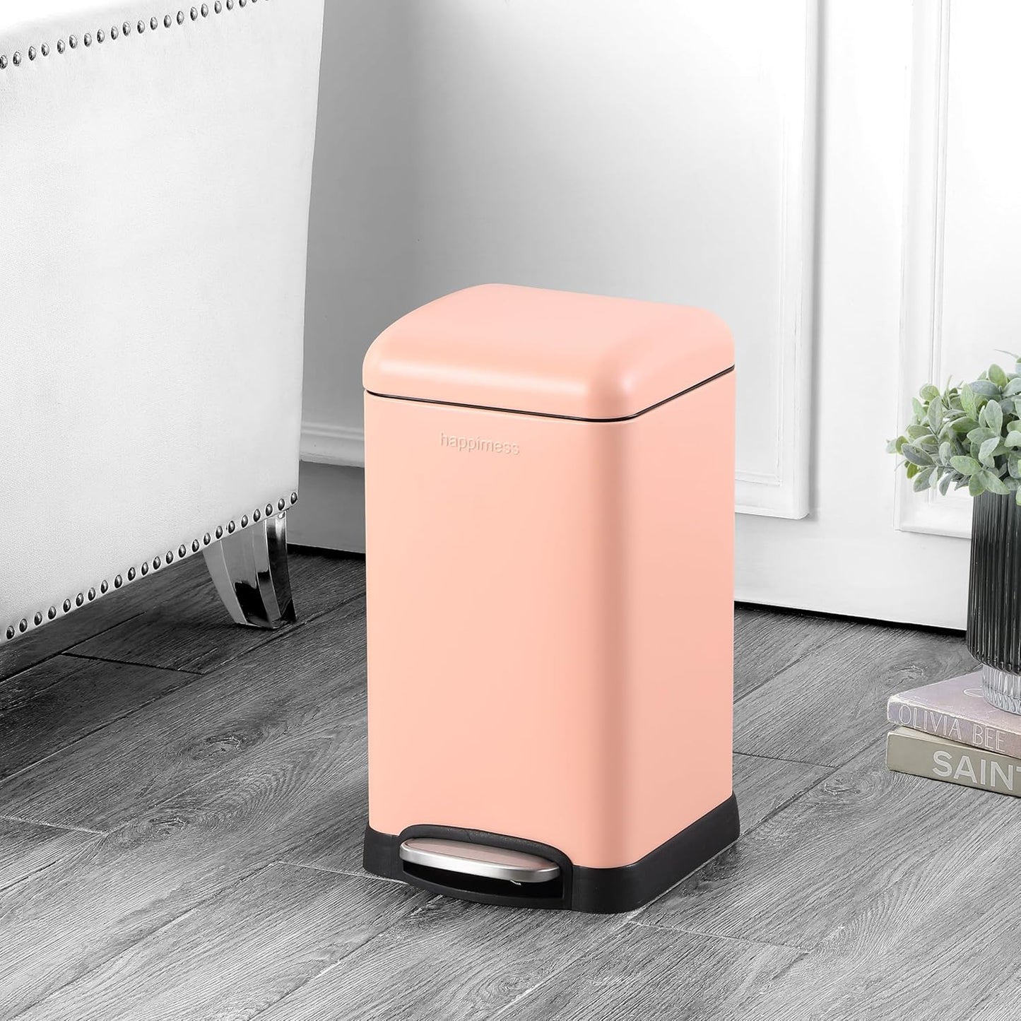 happimess HPM1012G Betty Retro Mini 3.2-Gallon Step-Open Trash Can, Fingerprint Resistant, Modern, Minimalistic for Home, Kitchen, Laundry Room, Office, Bedroom, Bathroom, Flamingo Pink