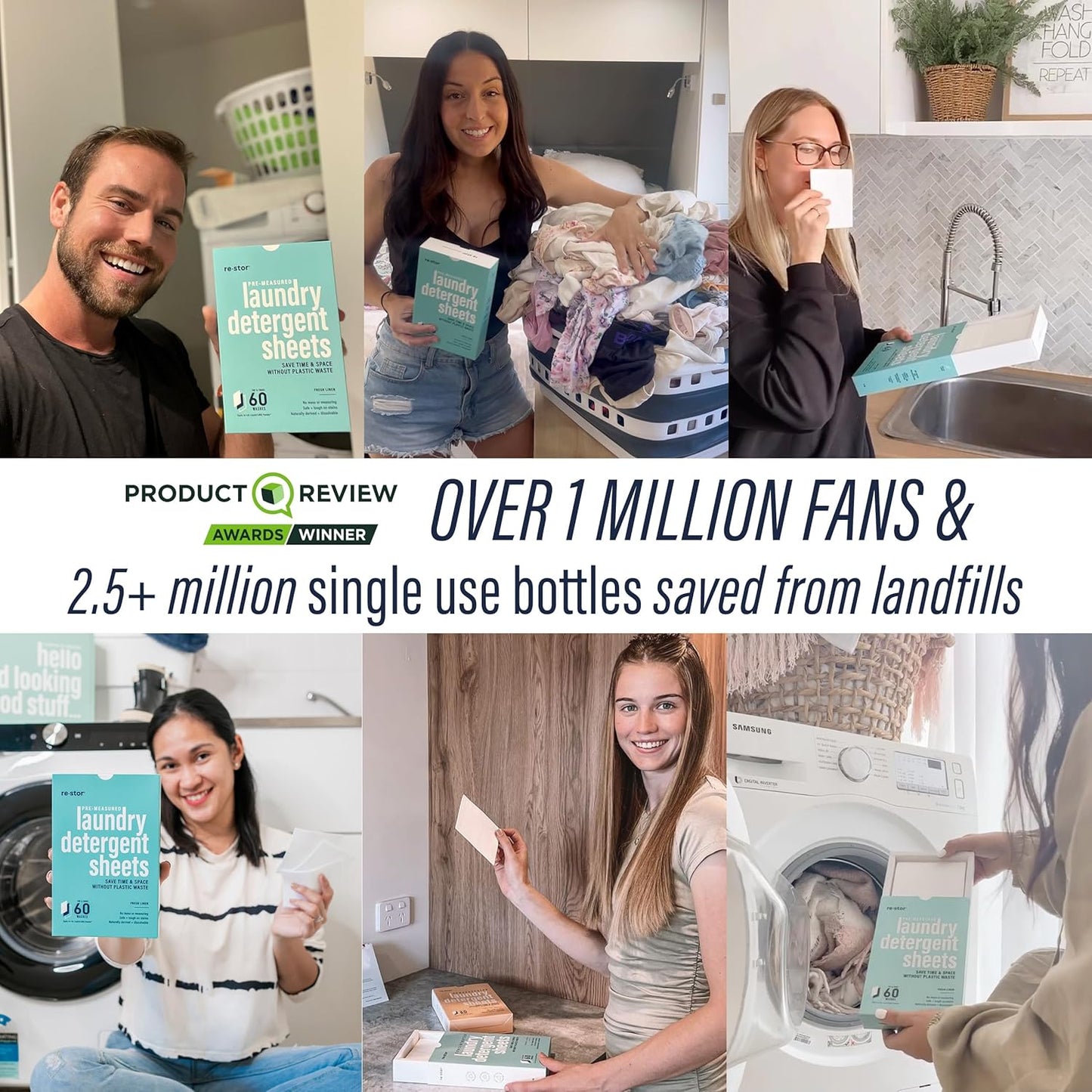 restor Laundry Detergent Sheets Fresh Linen 60 Loads | Eco Friendly Plastic Free Travel Laundry Washer Sheets | Superior Stain Fighting Washing Detergent sheets Number One in Australia