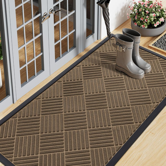 Smiry Front Door Mat Outside Entrance, Heavy Duty Outdoor Indoor Natural Rubber Doormat, Non Slip, Trap Dirt and Moisture, Easy Clean, Low Profile Patio Porch Entryway Mat, 71x23, Brown
