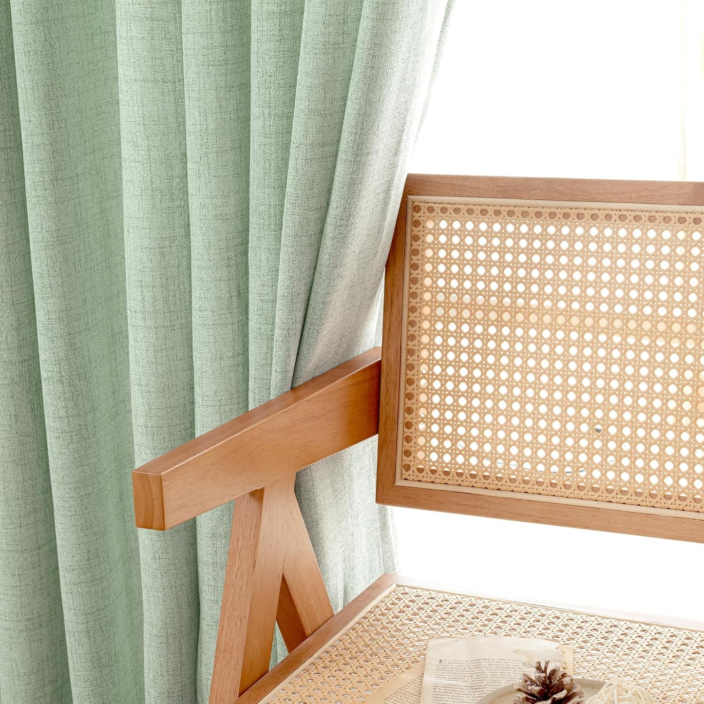 YoungsTex Sage Green Linen Curtains 78 Inches Long for Living Room, Semi Sheer Window Drapes Light Filtering with Rod Pocket Back Tab for Office Bedroom, 2 Panels, 52 X 78 Inch