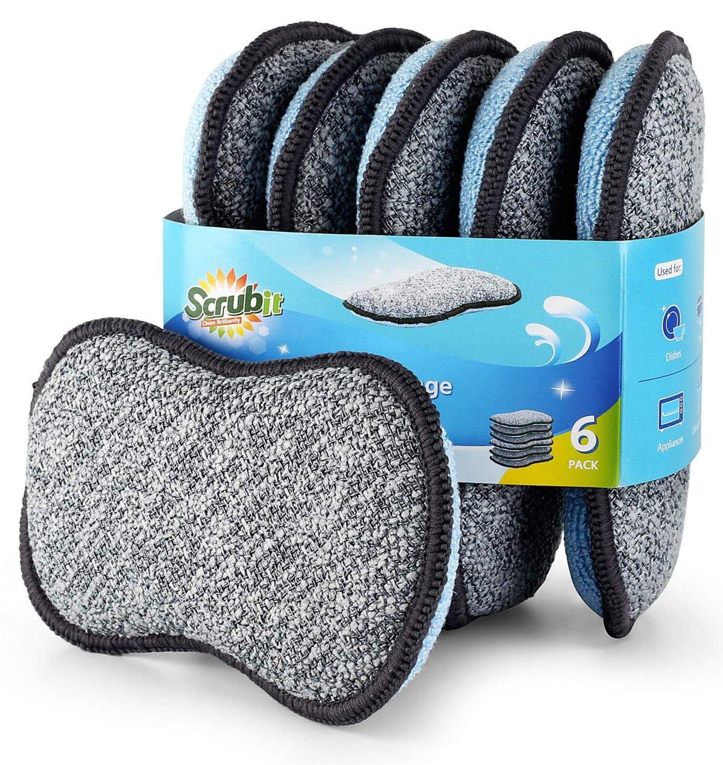 Multi-Purpose Sponges Kitchen By Scrub-it - Non-Scratch Microfiber sponges for Cleaning, Along with