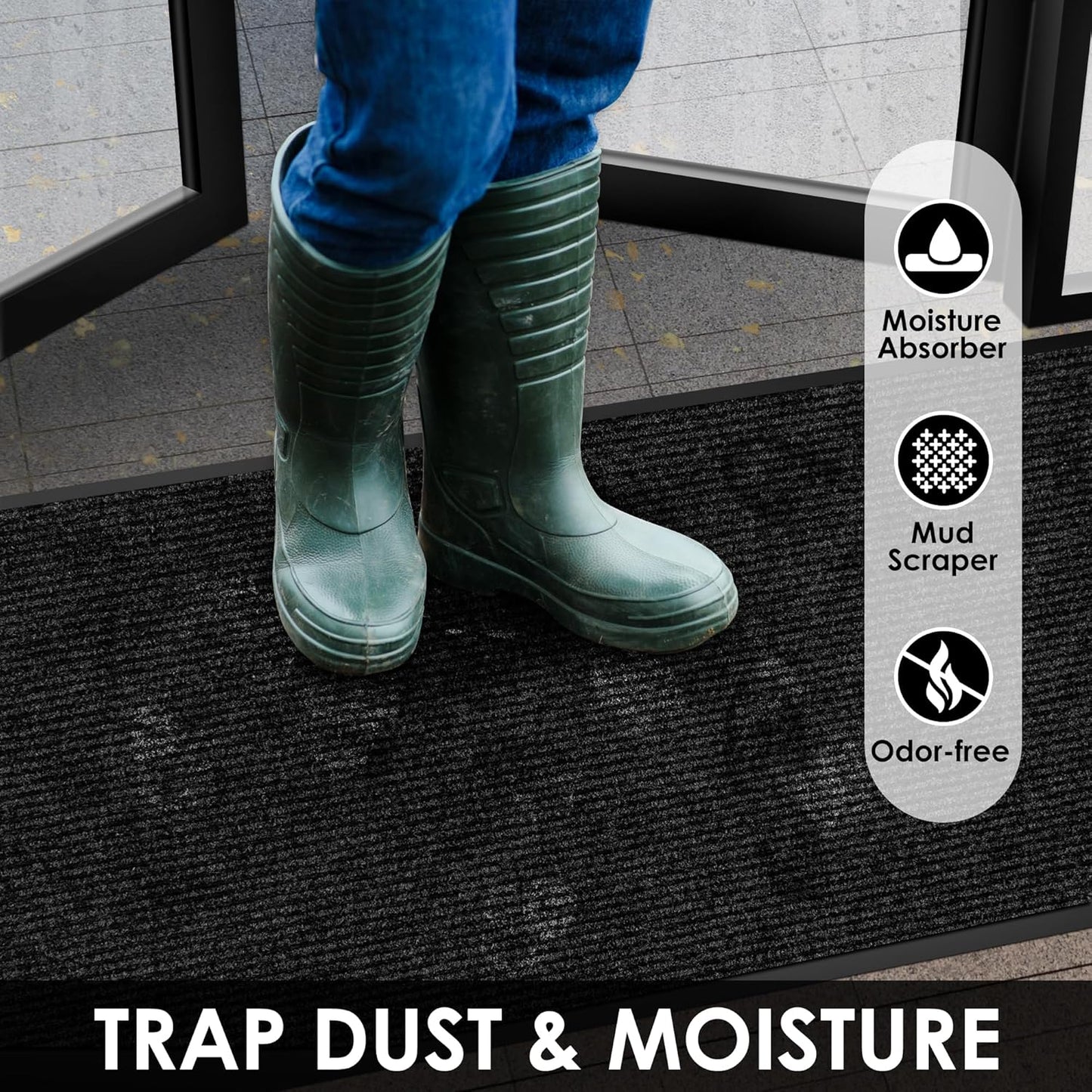 3′ x 19′ Front Door Mat Indoor Outdoor Entrance, Commercial Floor Mat Heavy Duty Dirt Trapper Entryway Doormat, Custom Size Non Slip Rubber Backing Welcome mat, Door Mat for High Traffic Area