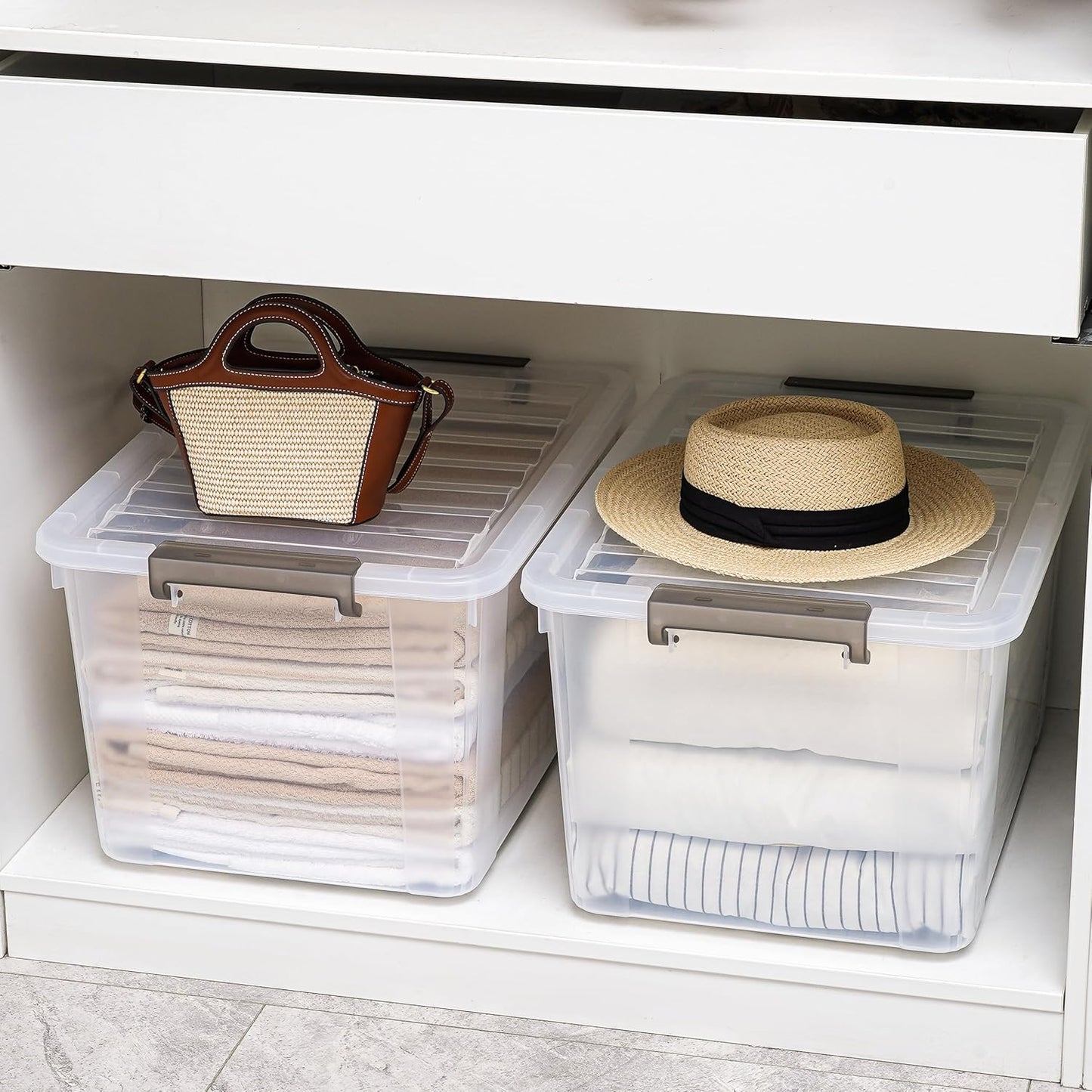 Citylife 69 QT Plastic Storage Bins with Latching Lids Stackable Storage Containers for Organizing Large Clear Storage Box for Garage, Closet, Kitchen, 4 Packs