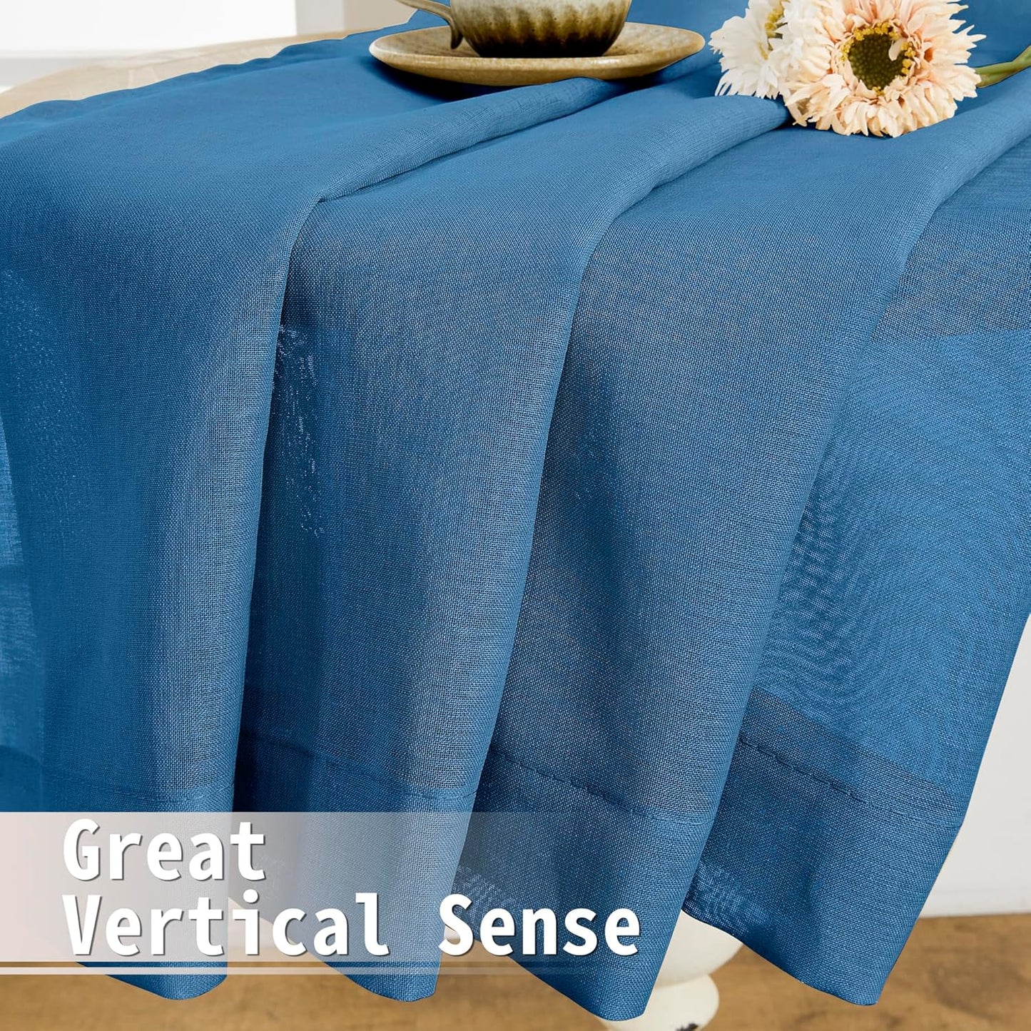 Tollpiz Small Sheer Door Curtain Closet Linen Textured Curtain Sheers Doorway Light Filtering Voile French Door Rod Pocket Curtains Patio Glass Door, 25 x 40 inches Long, Classic Blue, Set of 1 Panel