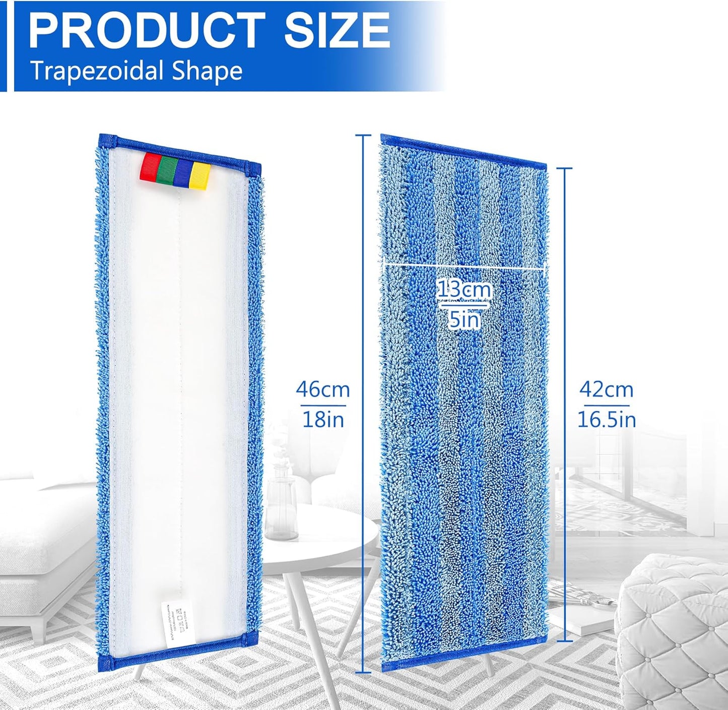 Replacement Microfiber Mop Pad – Universal 17-18" Heavy Duty Reusable Refill – Thick Commercial Cleaning Pad for Wet & Dry Use (15 Pack - 18in Flat Mop Head (Trapezoid))