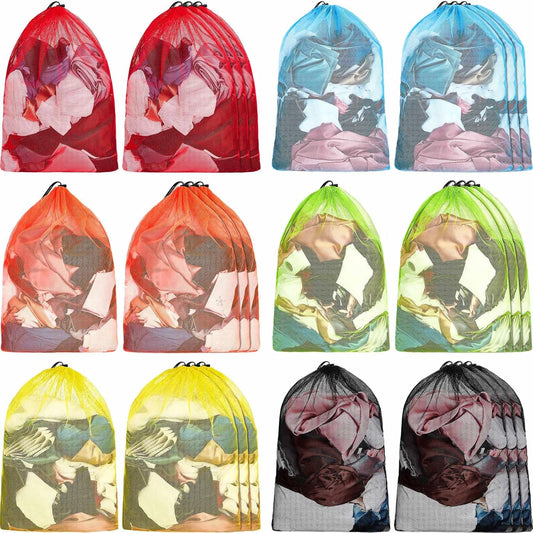 Berlune 24 Pcs Large Laundry Bag Colorful Extra Large Mesh Laundry Bag Bulk with Drawstring Heavy Duty Mesh Machine Washable Drawstring Pouch (32 * 24in)