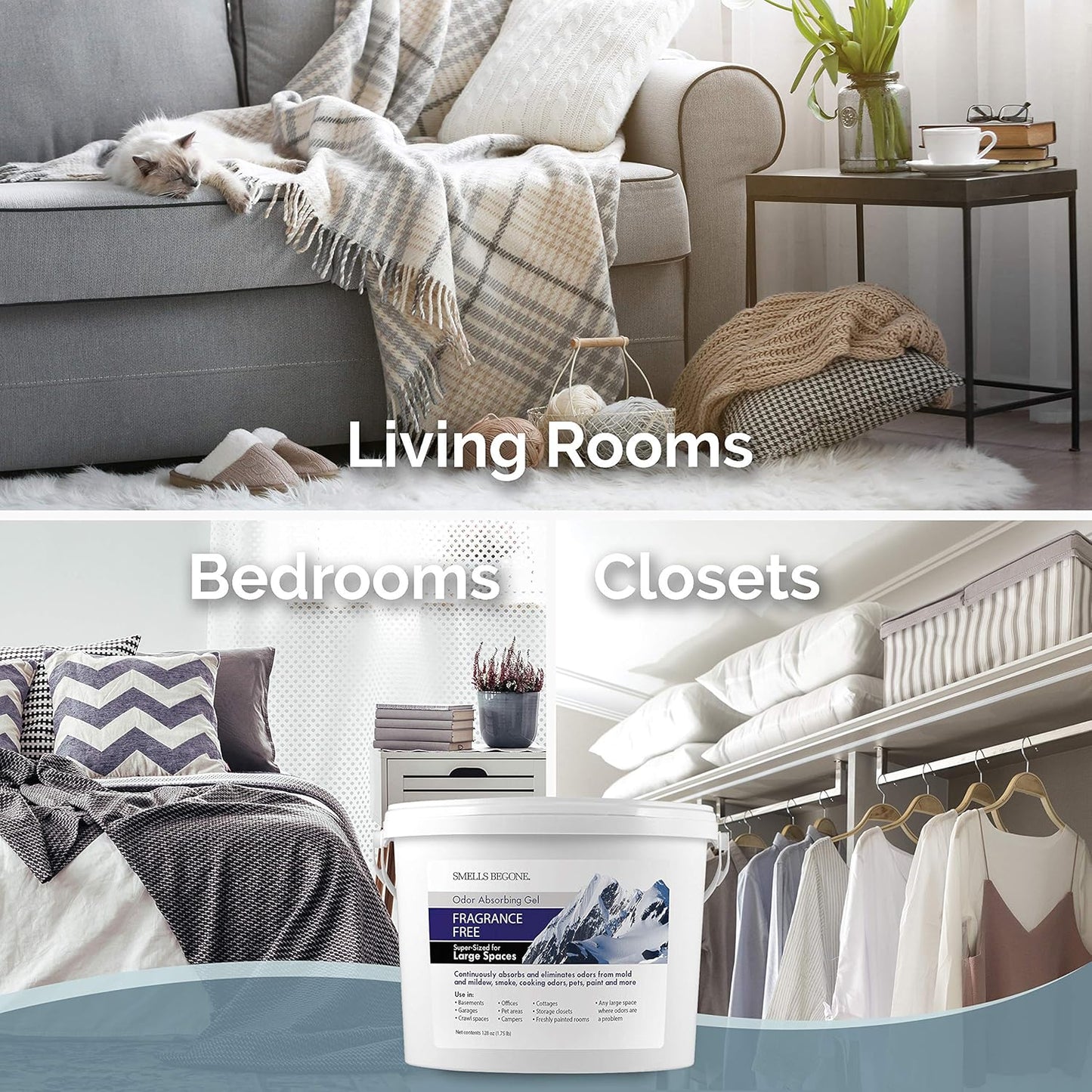 SMELLS BEGONE 1-Gallon Odor Absorber Gel - Air Freshener & Odor Eliminator for Homes, Garages & Commercial Buildings - Industrial Size - Fragrance Free