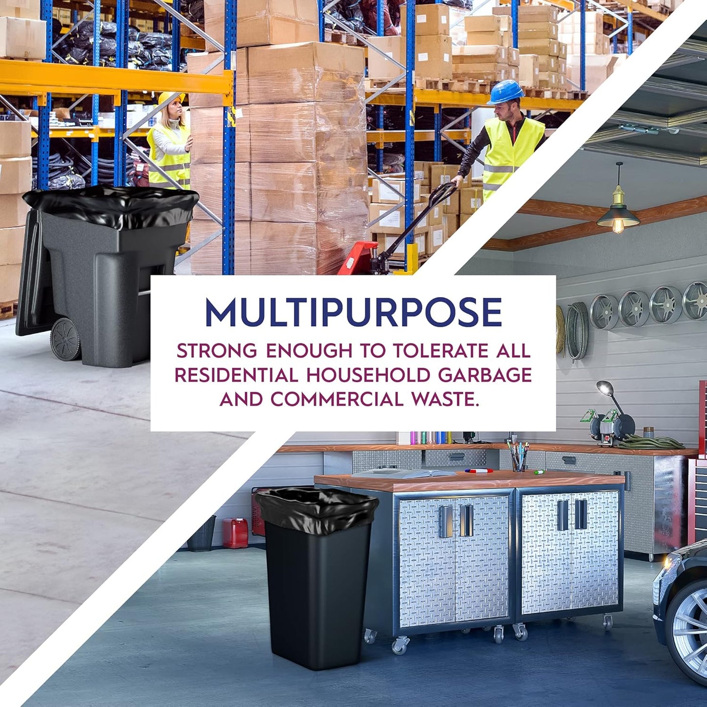 Ox Plastics 60 Gallon Trash Can Liners Bags - 35 Count Capacity & 4mil Thick Extra Heavy Duty Strength -Large Garbage, Leak-Proof & Durable Bag Black