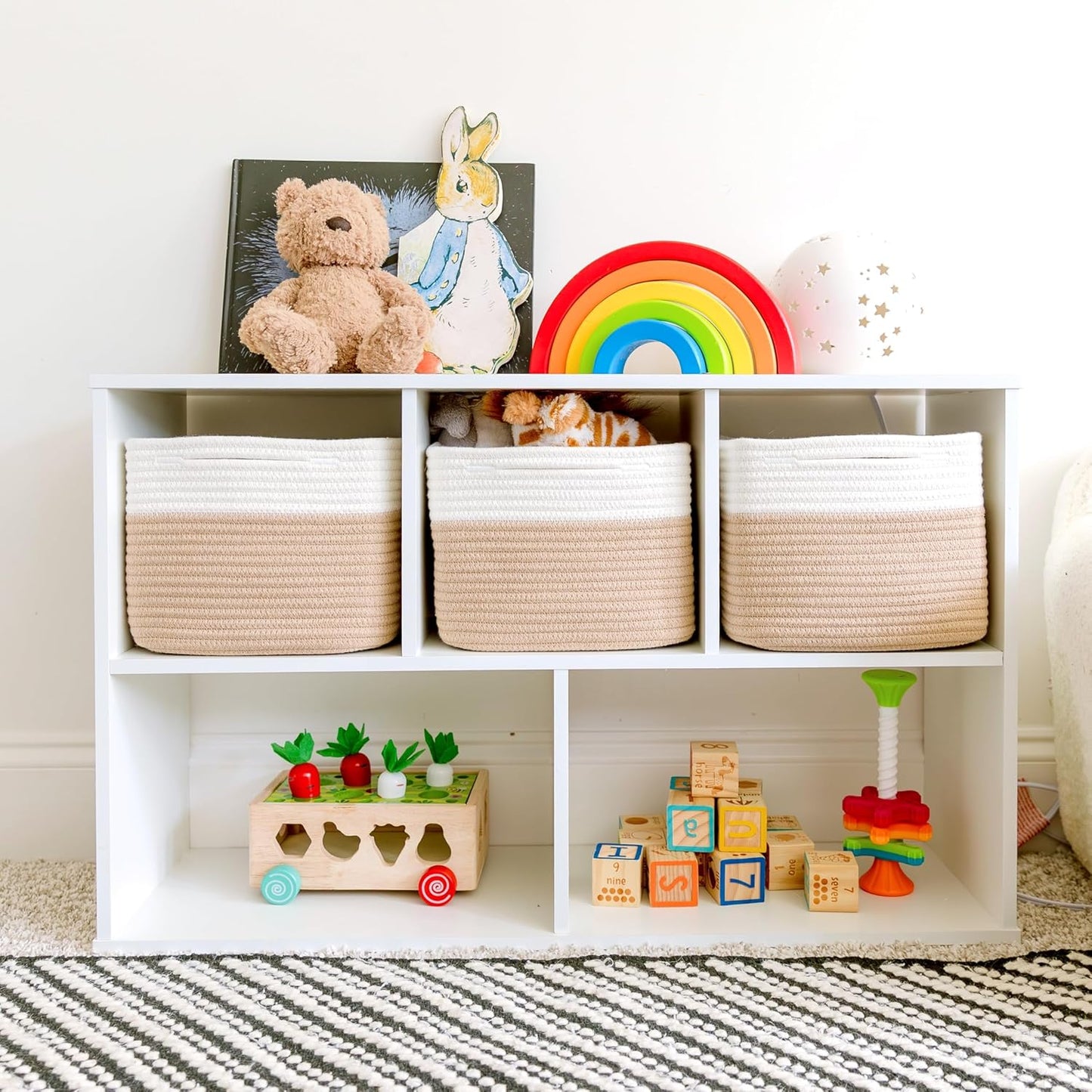 NaturalCozy Storage Cubes 9”x9”x7”Cotton Rope Woven Baskets for Organizing 3-Pack | 9 Inch Cube Storage Bin | Small Basket for Shelf Nursery, Pantry, Decorative Plant, Bathroom Closet, Toy Gift